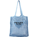 Prada 1BG393 Raffia Crochet Tote Bag Blue