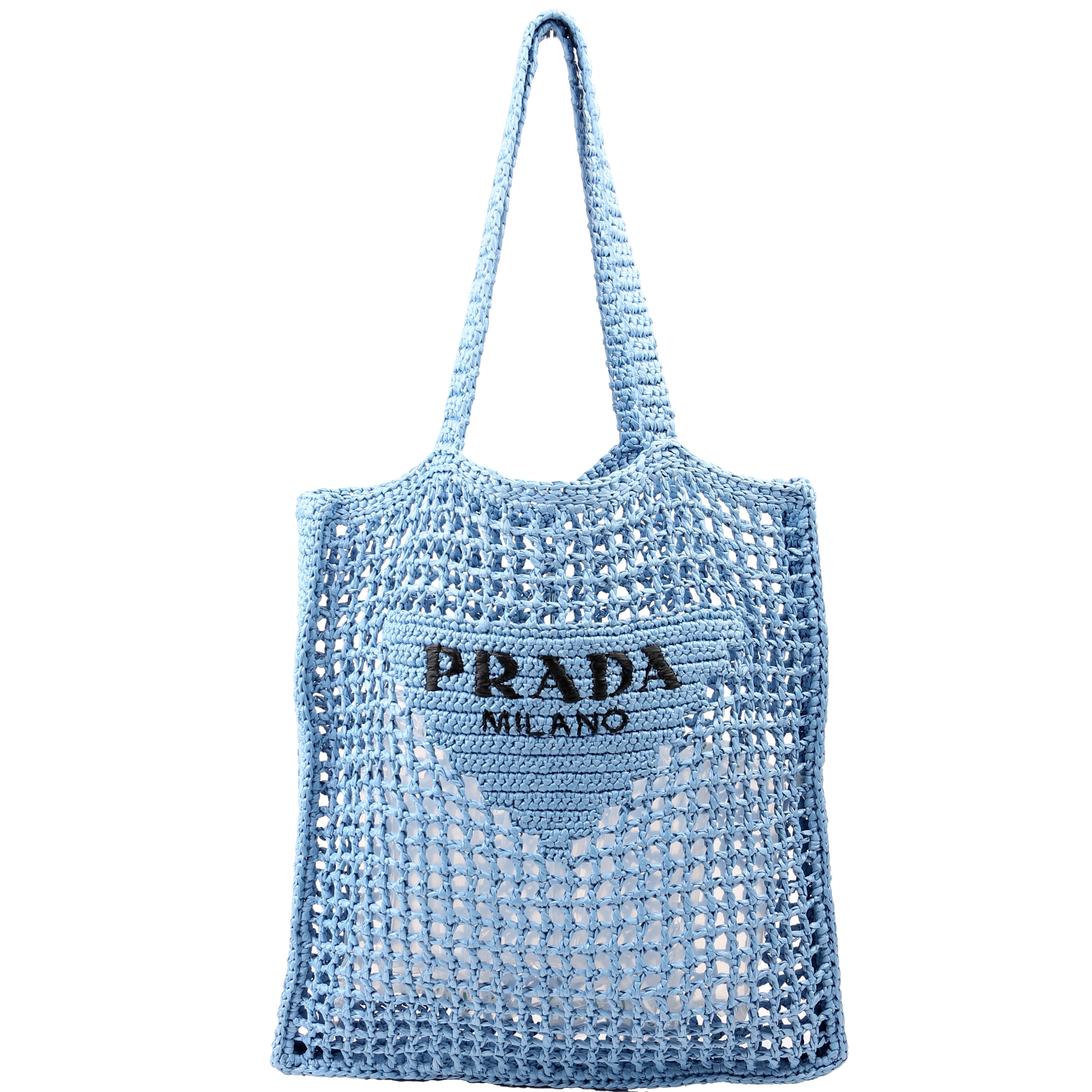 Prada 1BG393 Raffia Crochet Tote Bag Blue