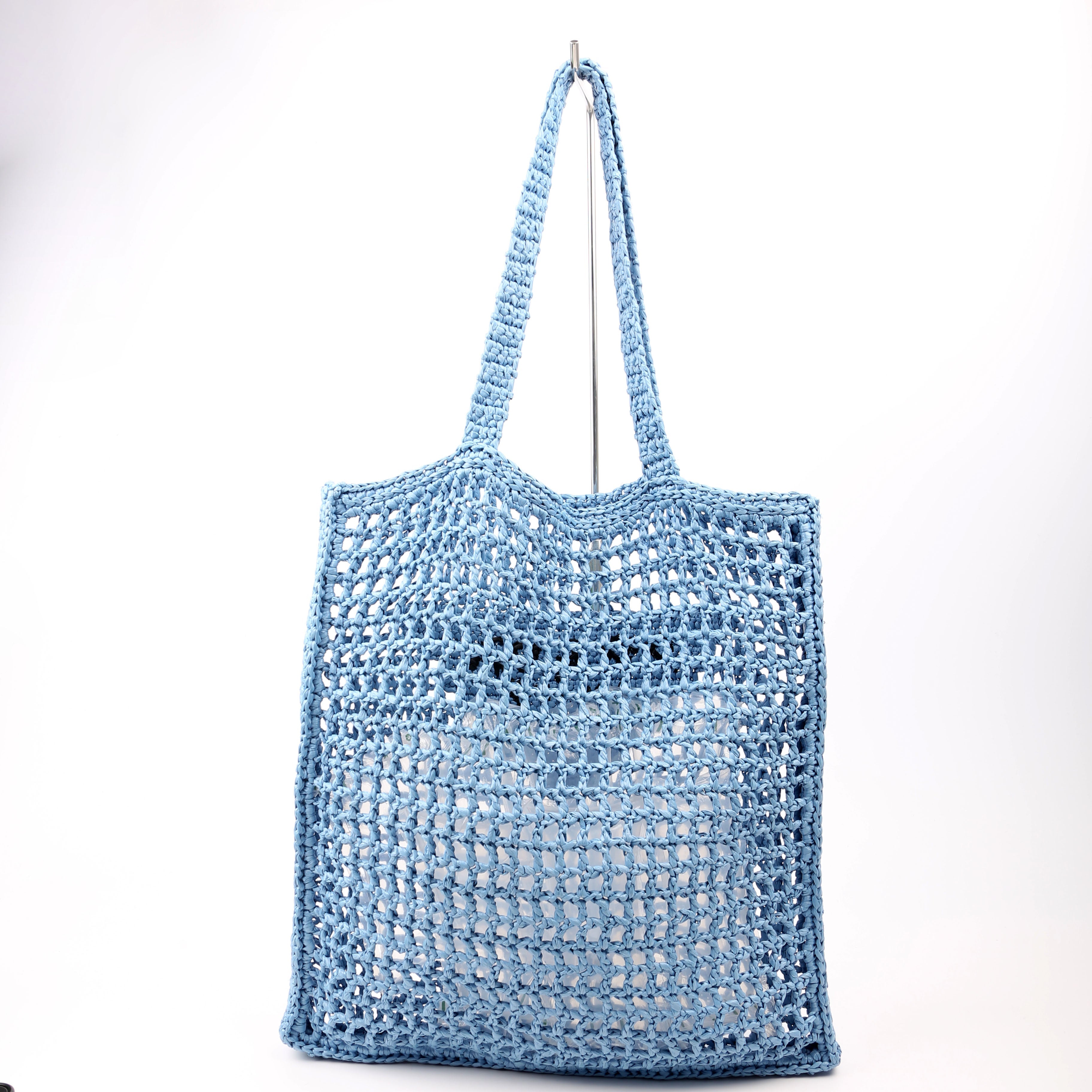 Prada 1BG393 Raffia Crochet Tote Bag Blue