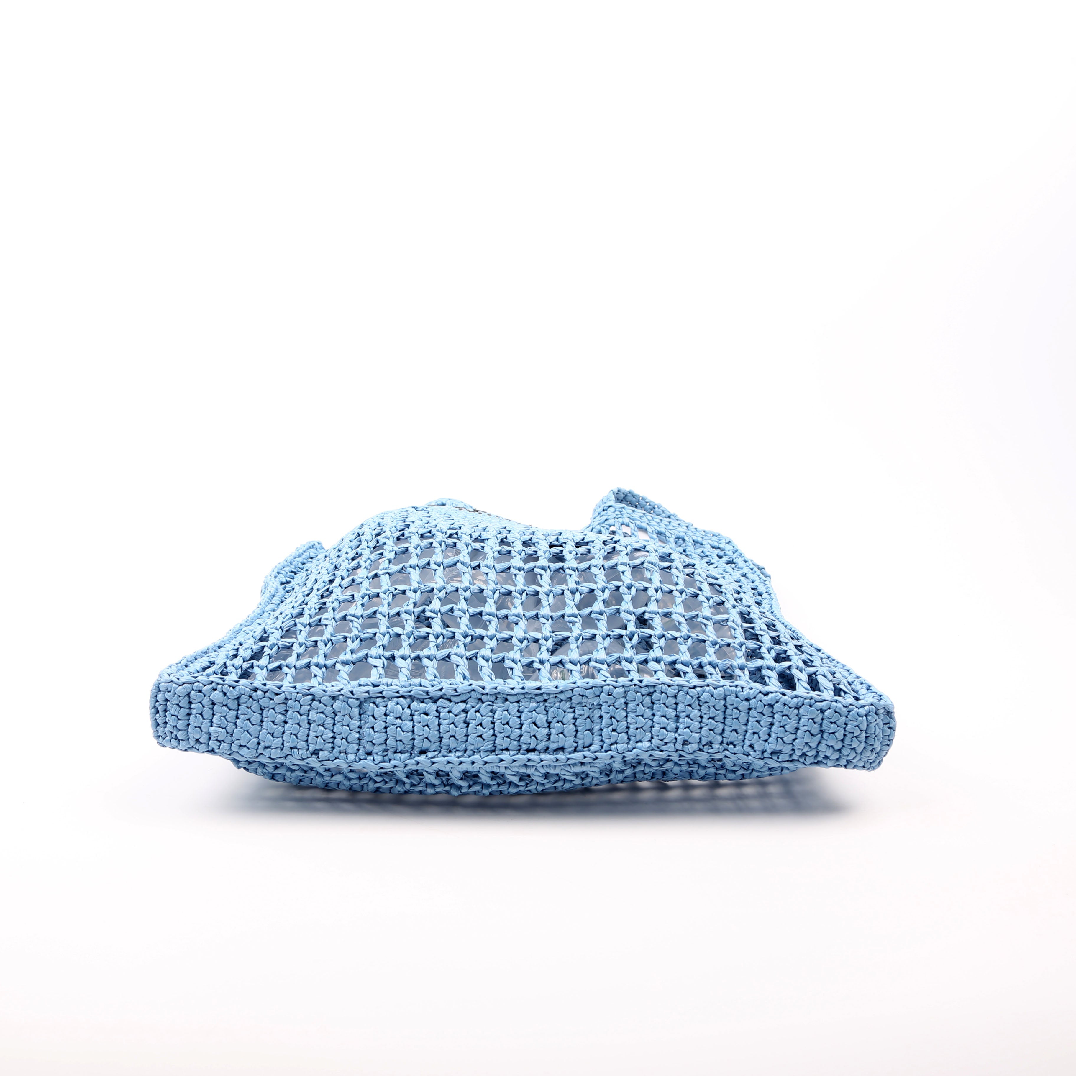 Prada 1BG393 Raffia Crochet Tote Bag Blue