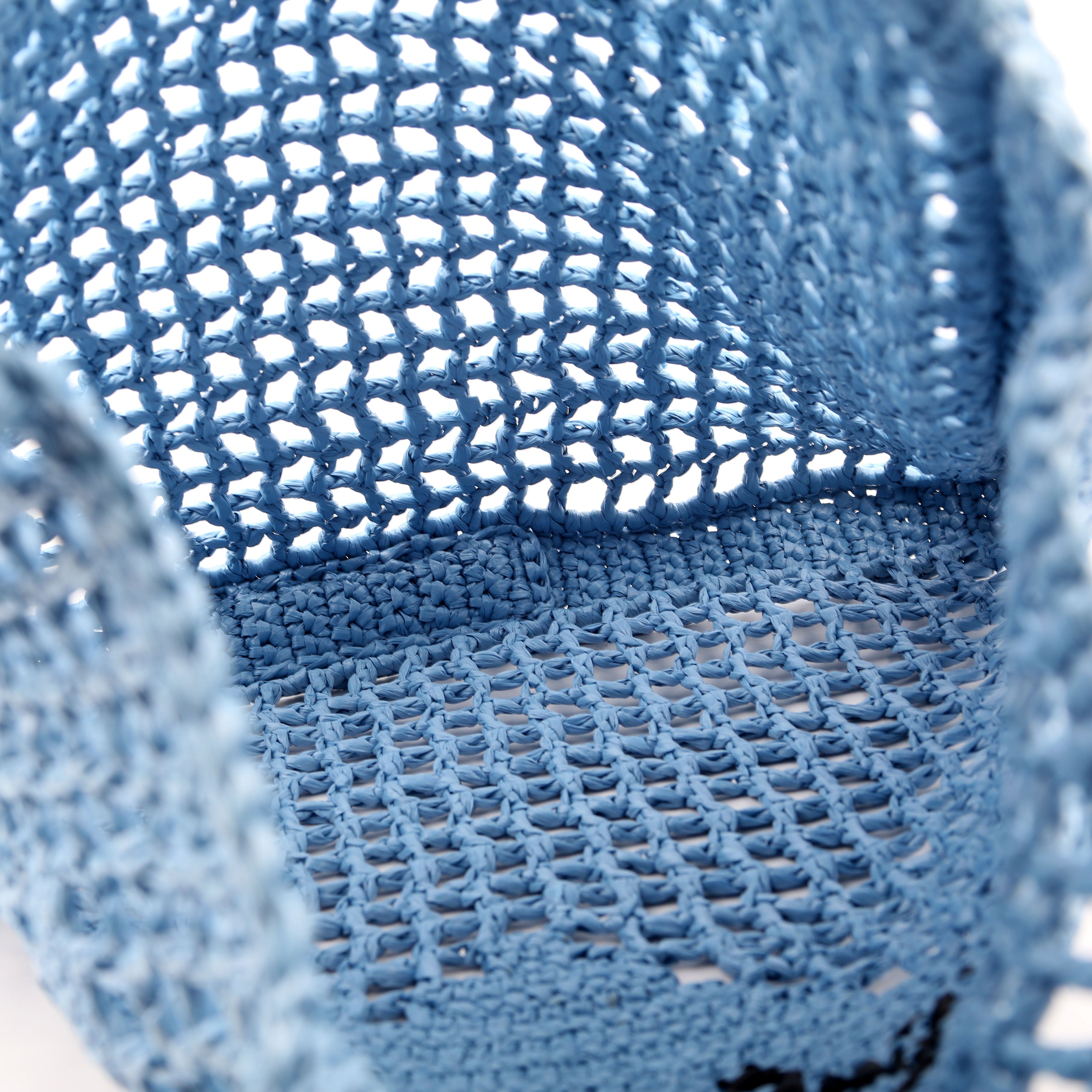 Prada 1BG393 Raffia Crochet Tote Bag Blue