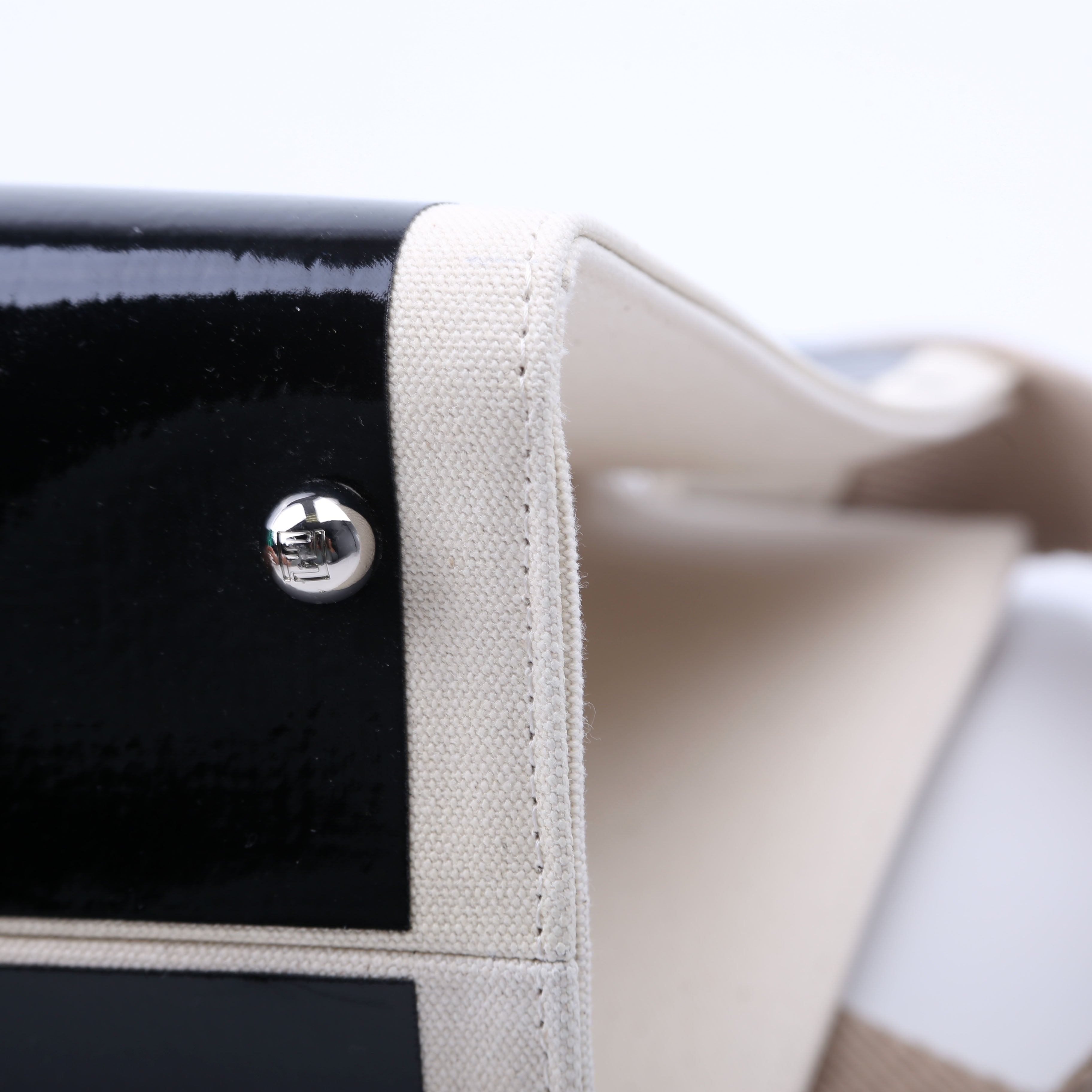 Fendi Sunshine Shopper Medium Patent Vinyl Canvas Black/White