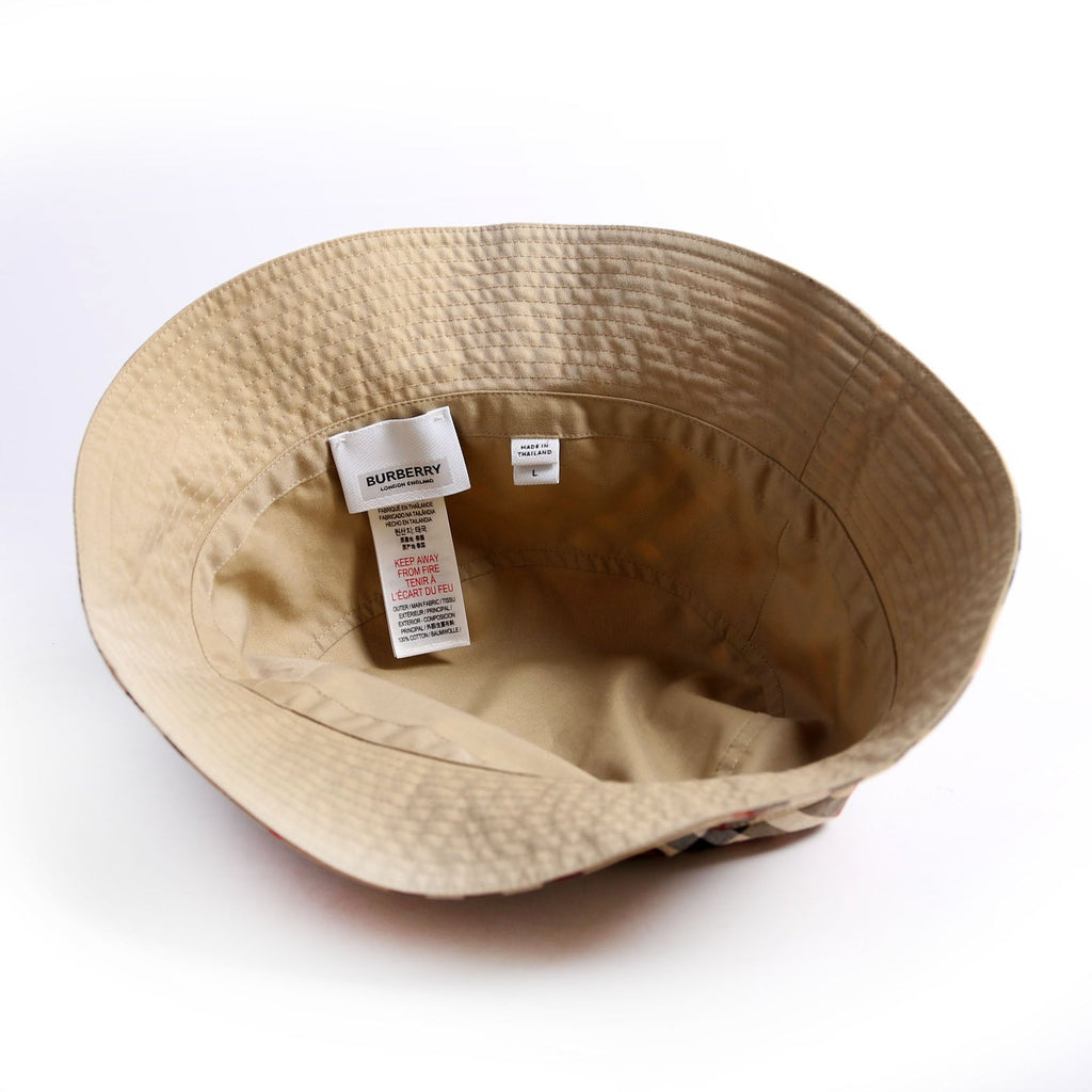 Kids Check Bucket Hat Size Large Beige