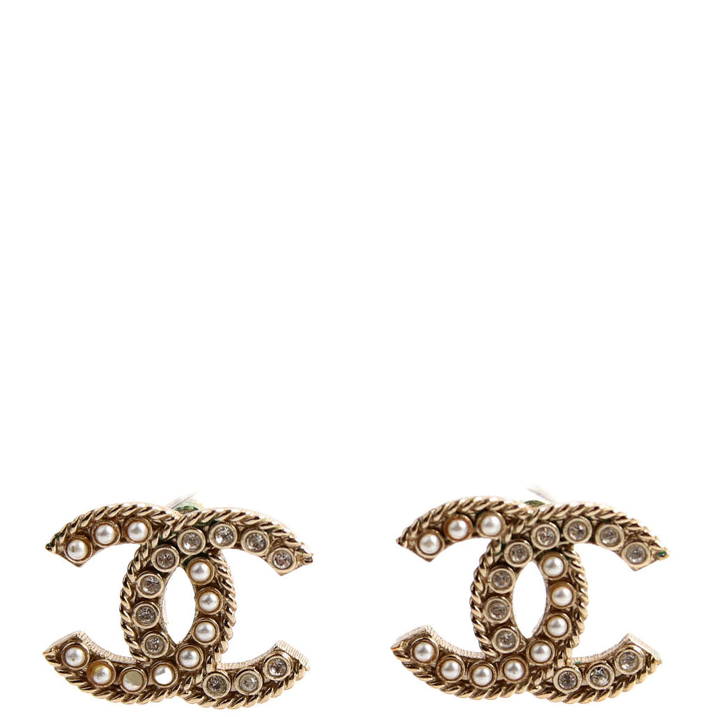 Crystal/Pearly CC Medium Stud Earrings Gold