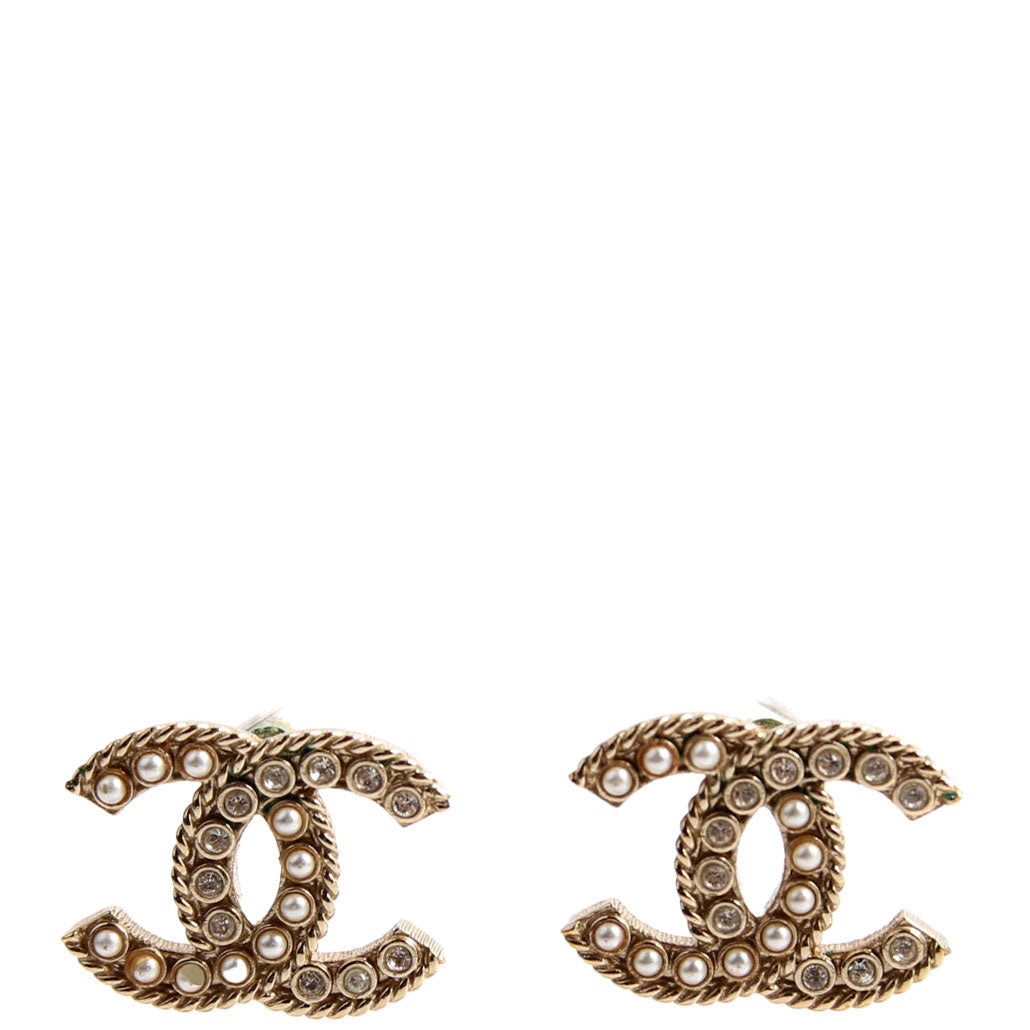 Crystal/Pearly CC Medium Stud Earrings Gold