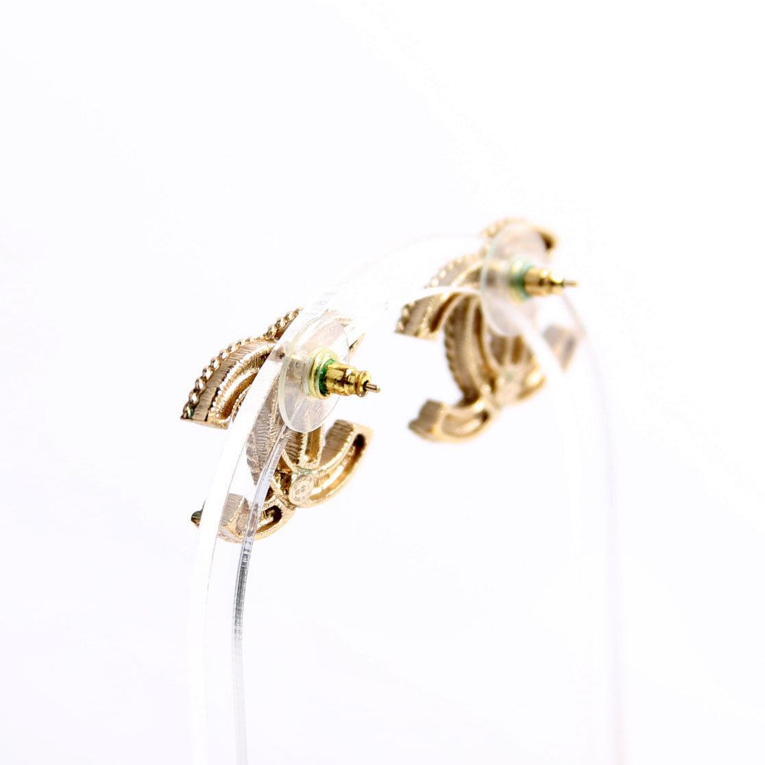 Crystal/Pearly CC Medium Stud Earrings Gold