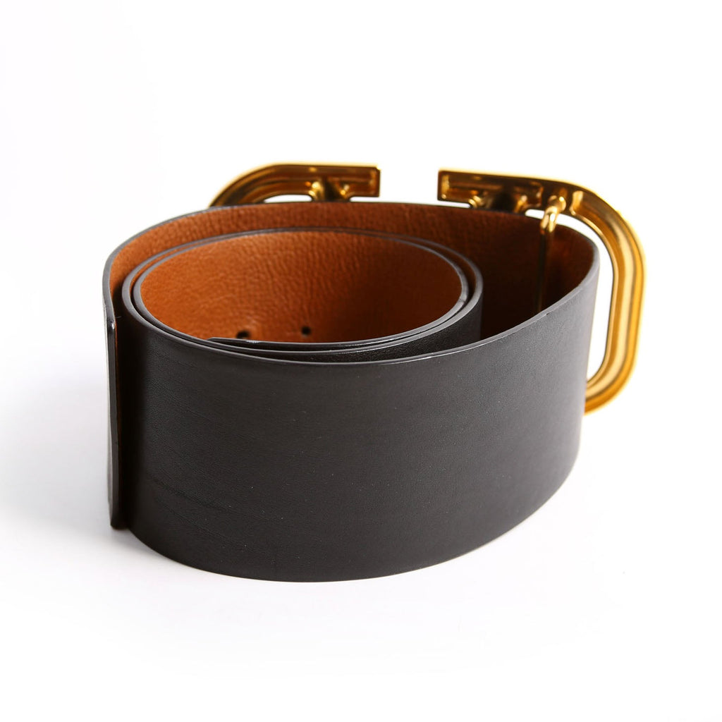 Reversible V Logo Signature Belt 70MM Size 75/30 Black/Gold