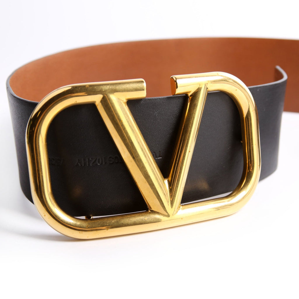 Reversible V Logo Signature Belt 70MM Size 75/30 Black/Gold