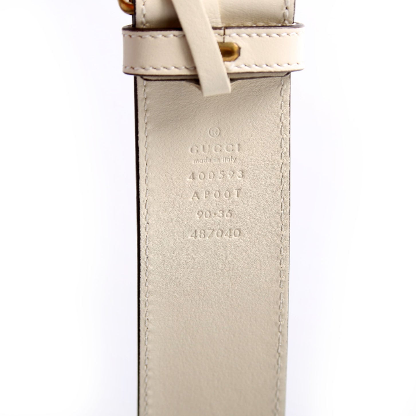 400593 Marmont GG Leather Belt Size 90/36 White
