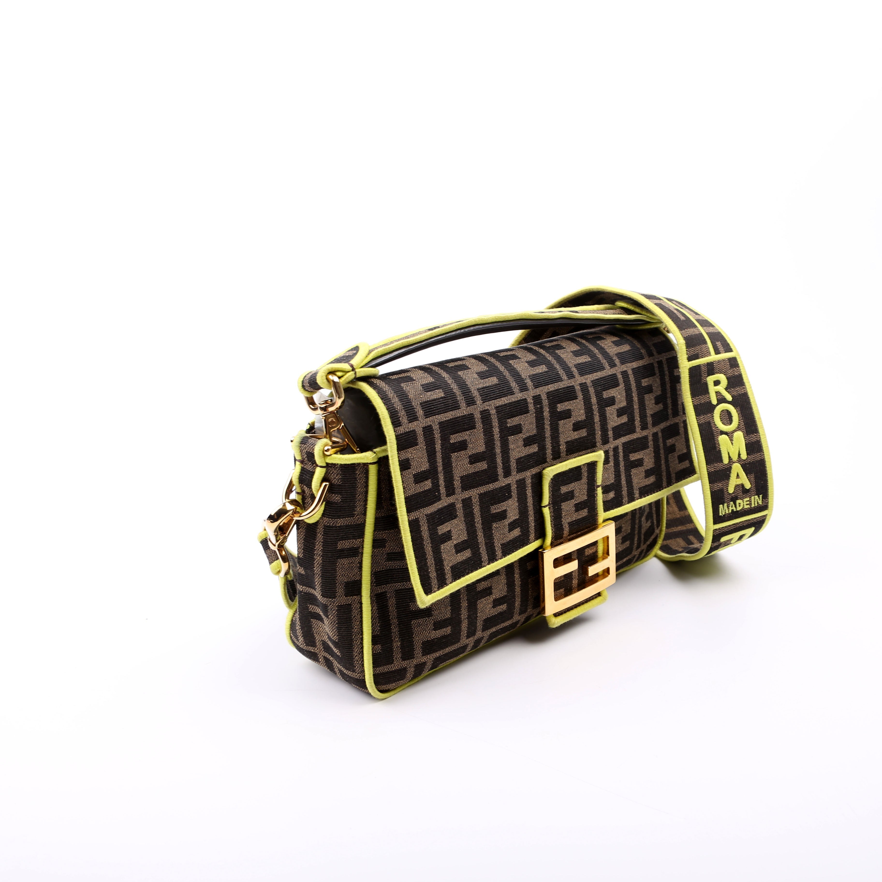 Fendi FF Jacquard Baguette Brown/Green