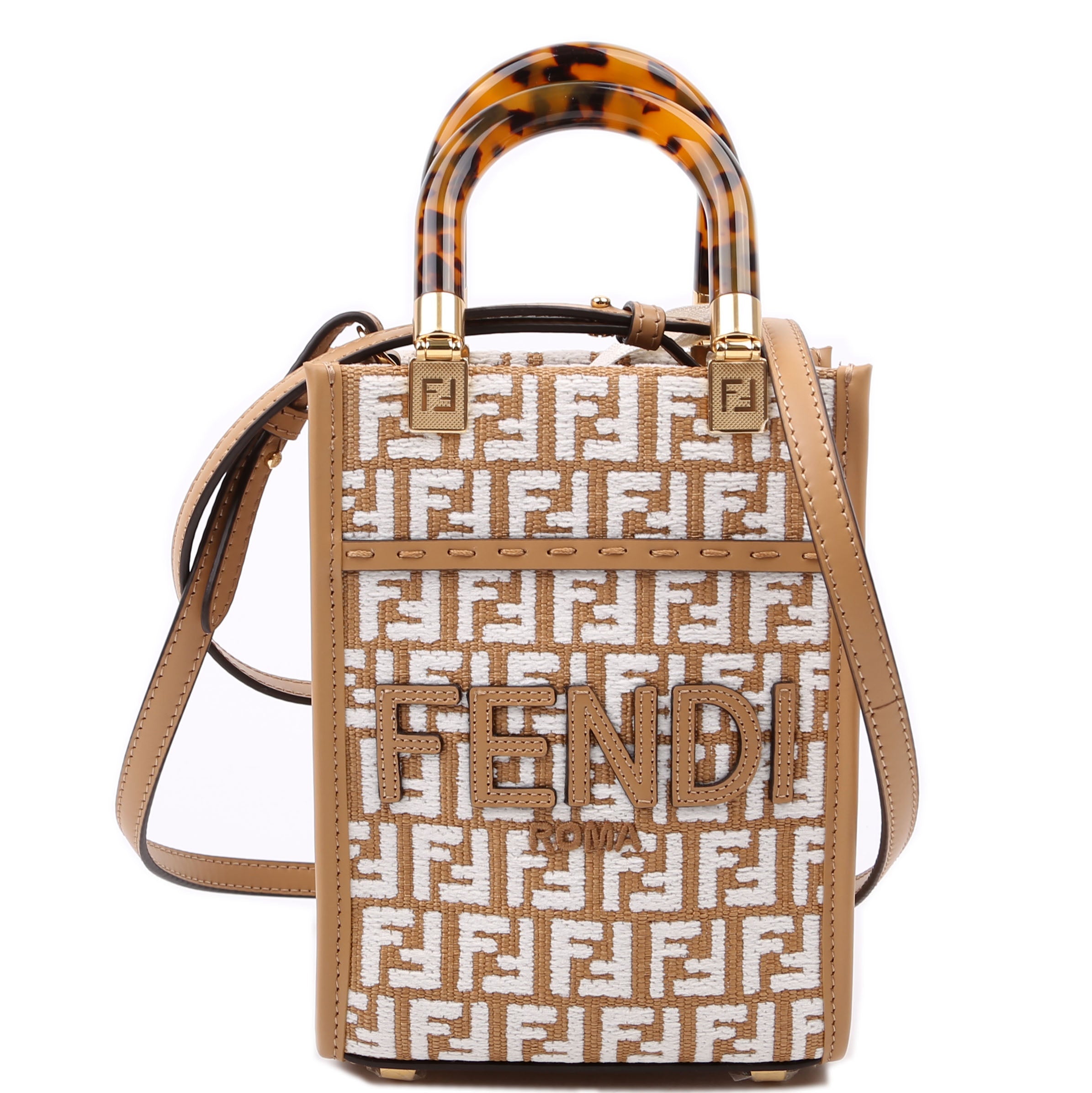8BS051 Raffia FF Mini Sunshine Shopper Tan