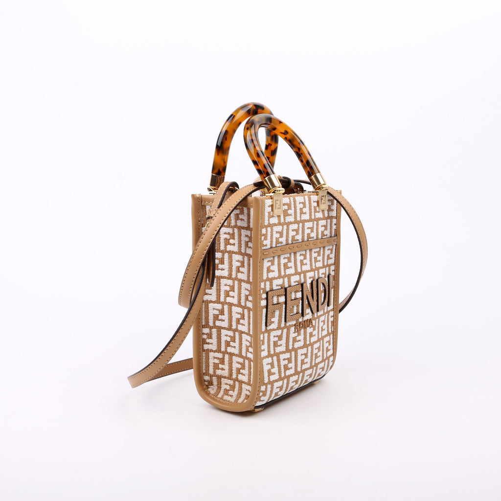 8BS051 Raffia FF Mini Sunshine Shopper Tan