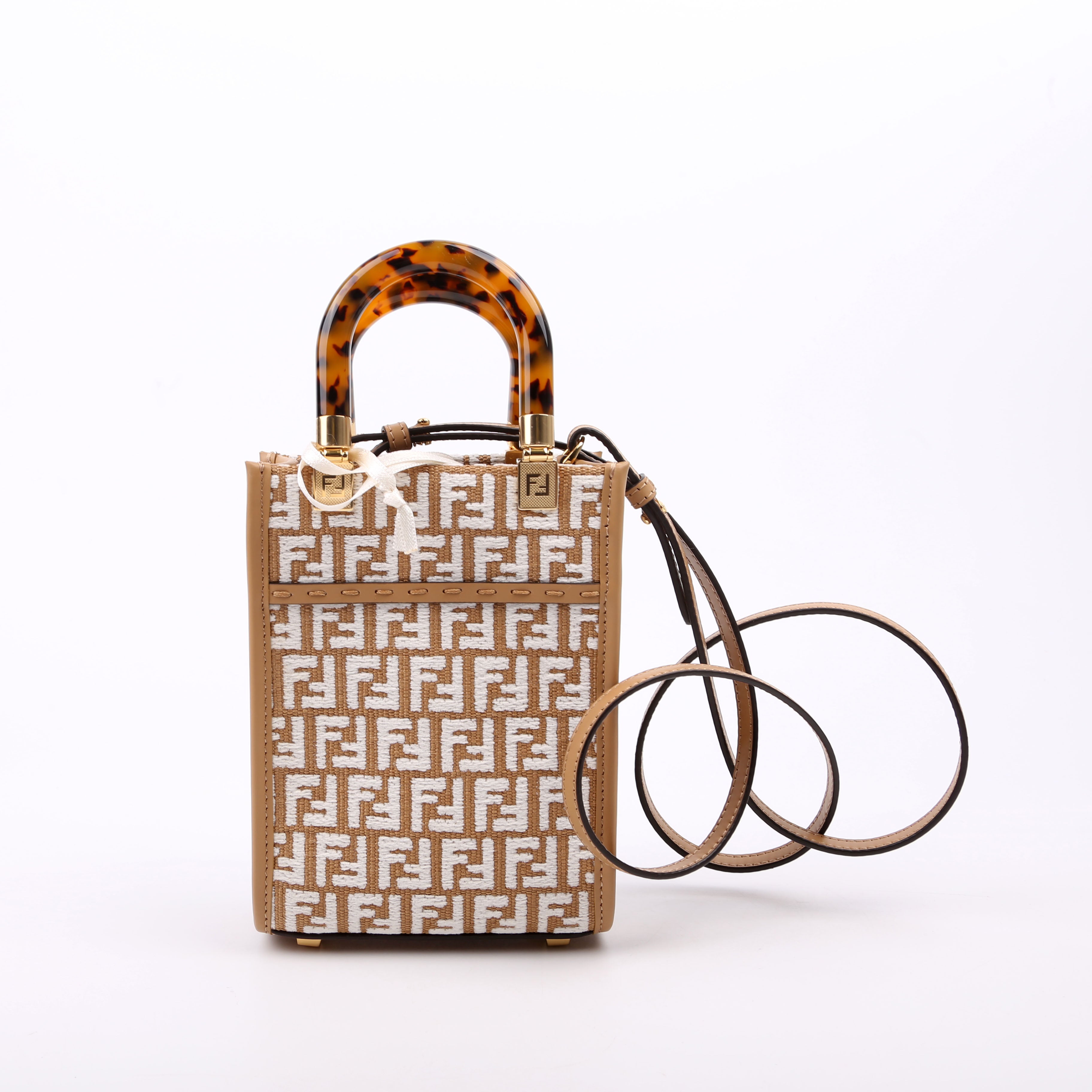 8BS051 Raffia FF Mini Sunshine Shopper Tan