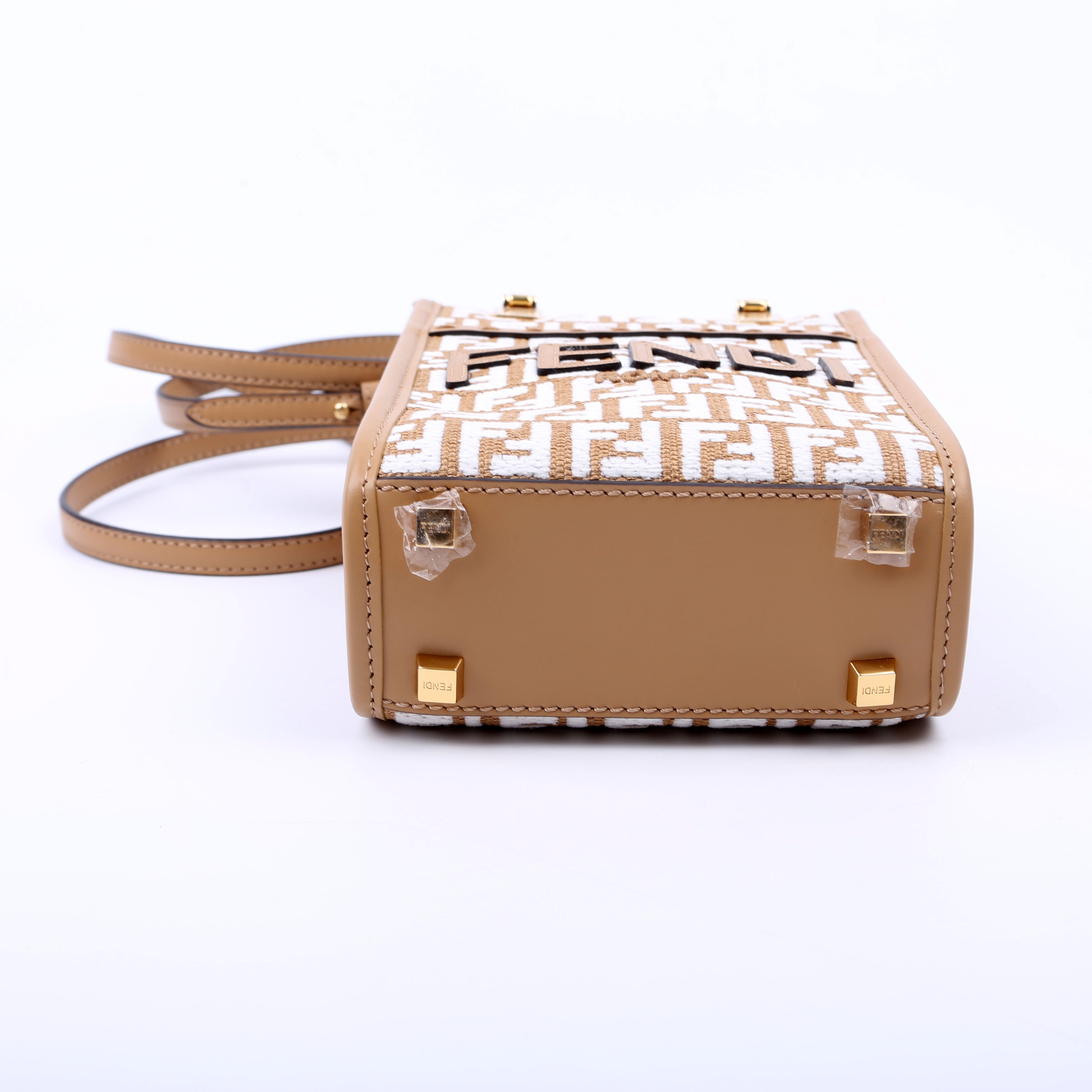 8BS051 Raffia FF Mini Sunshine Shopper Tan