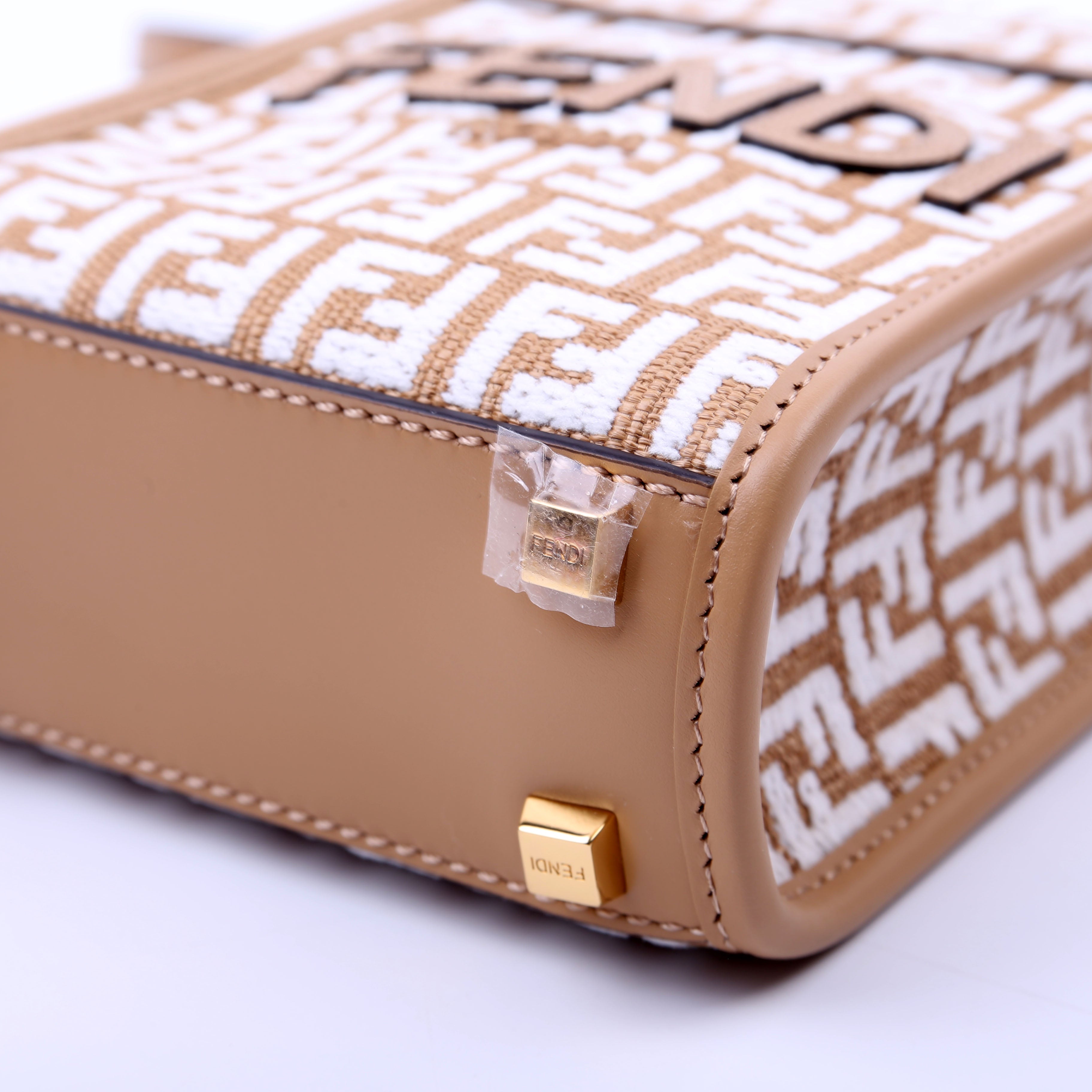 8BS051 Raffia FF Mini Sunshine Shopper Tan