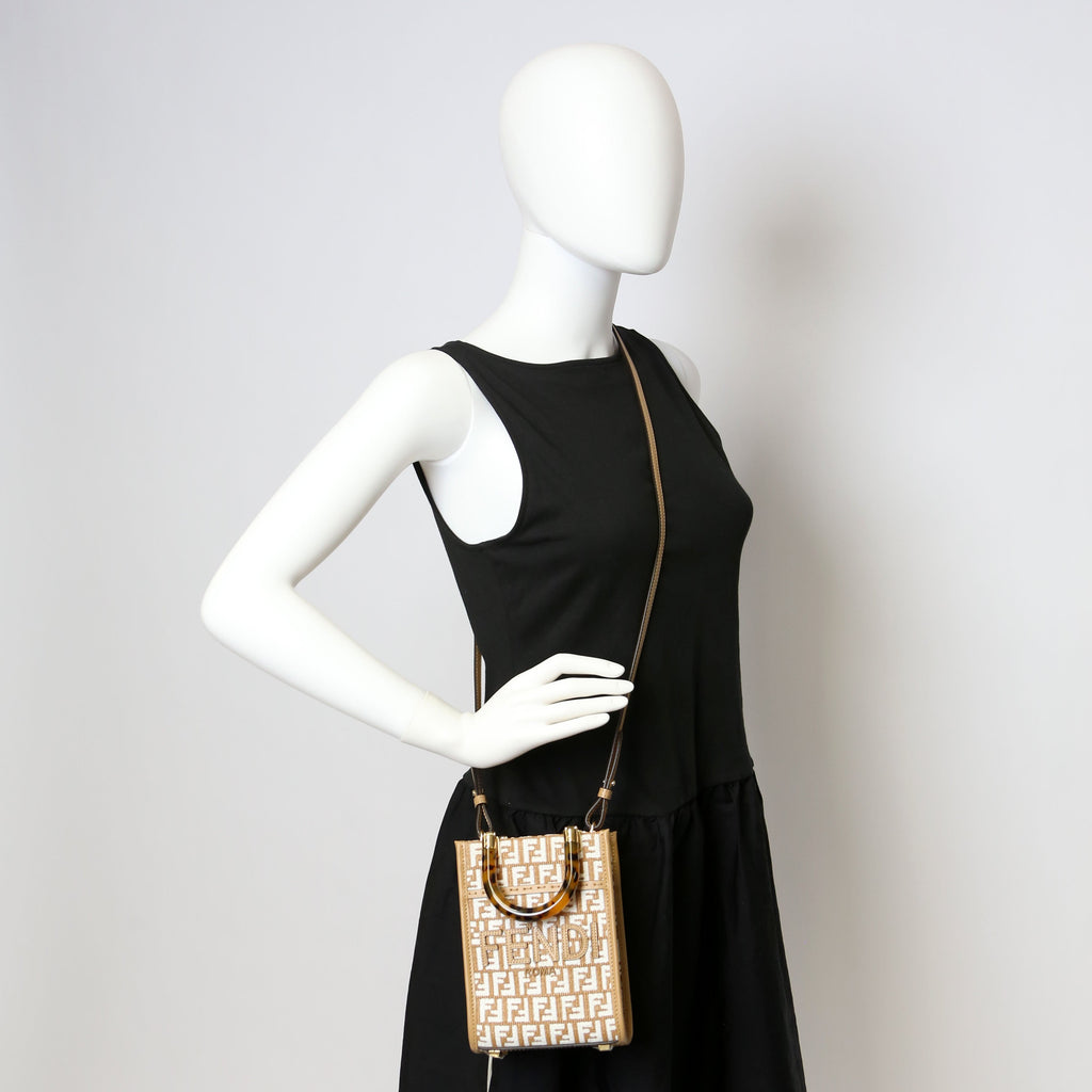 8BS051 Raffia FF Mini Sunshine Shopper Tan