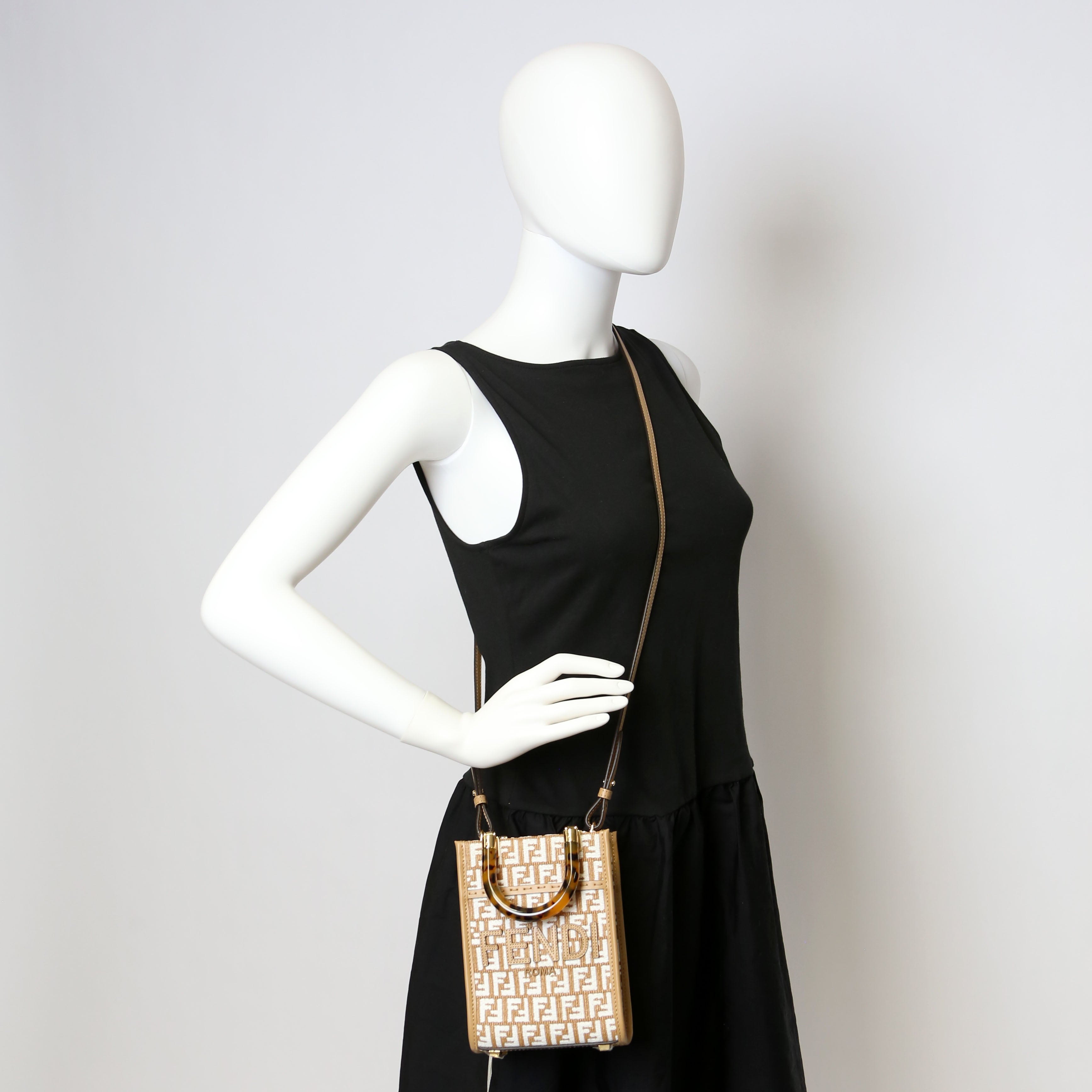 8BS051 Raffia FF Mini Sunshine Shopper Tan