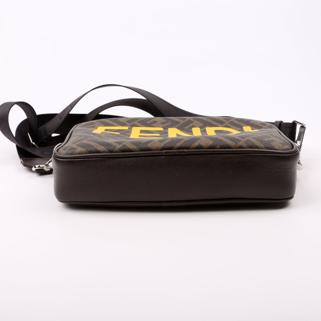 Fendi 7M0286 Zucca Roma Logo/Leather Camera Case Brown