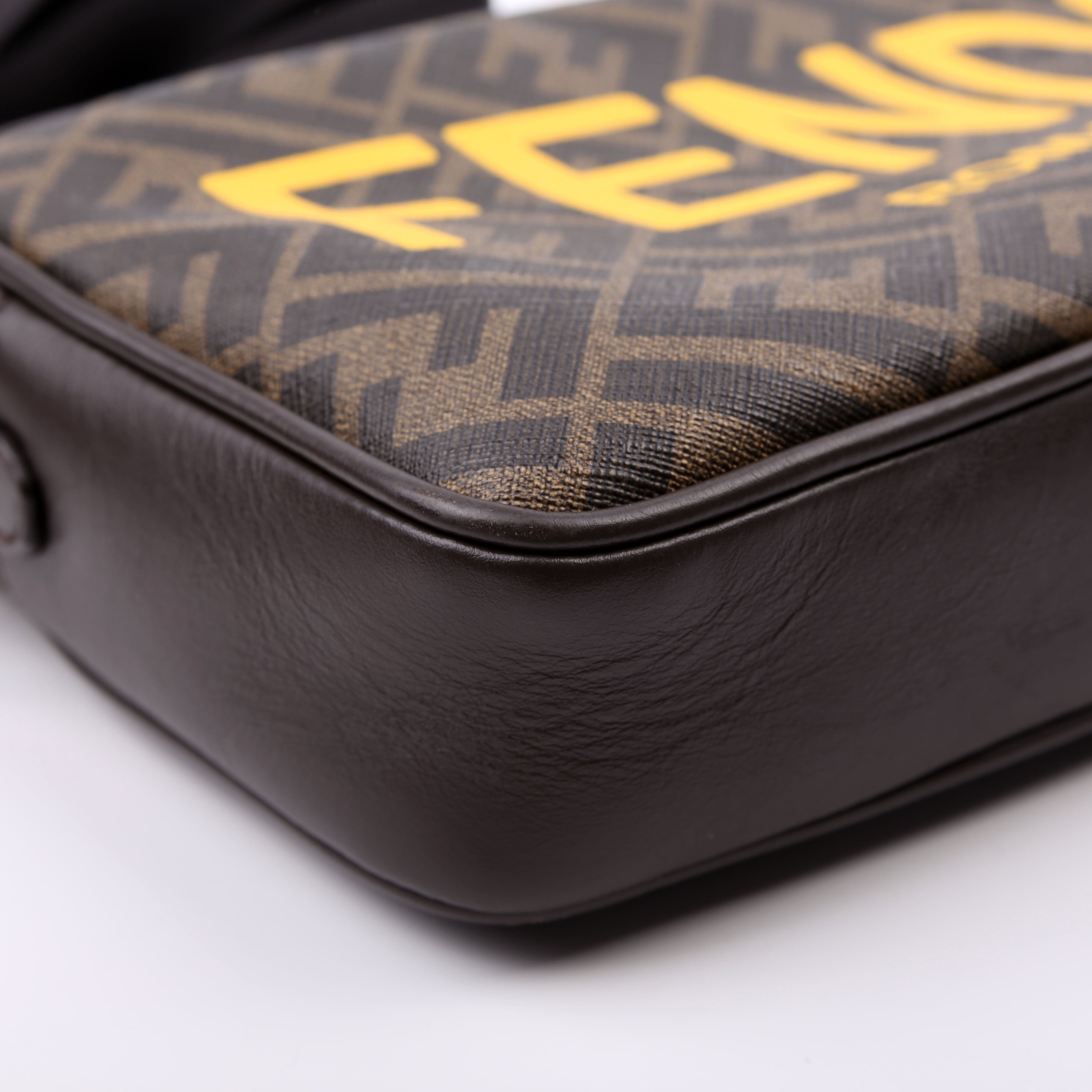 Fendi 7M0286 Zucca Roma Logo/Leather Camera Case Brown