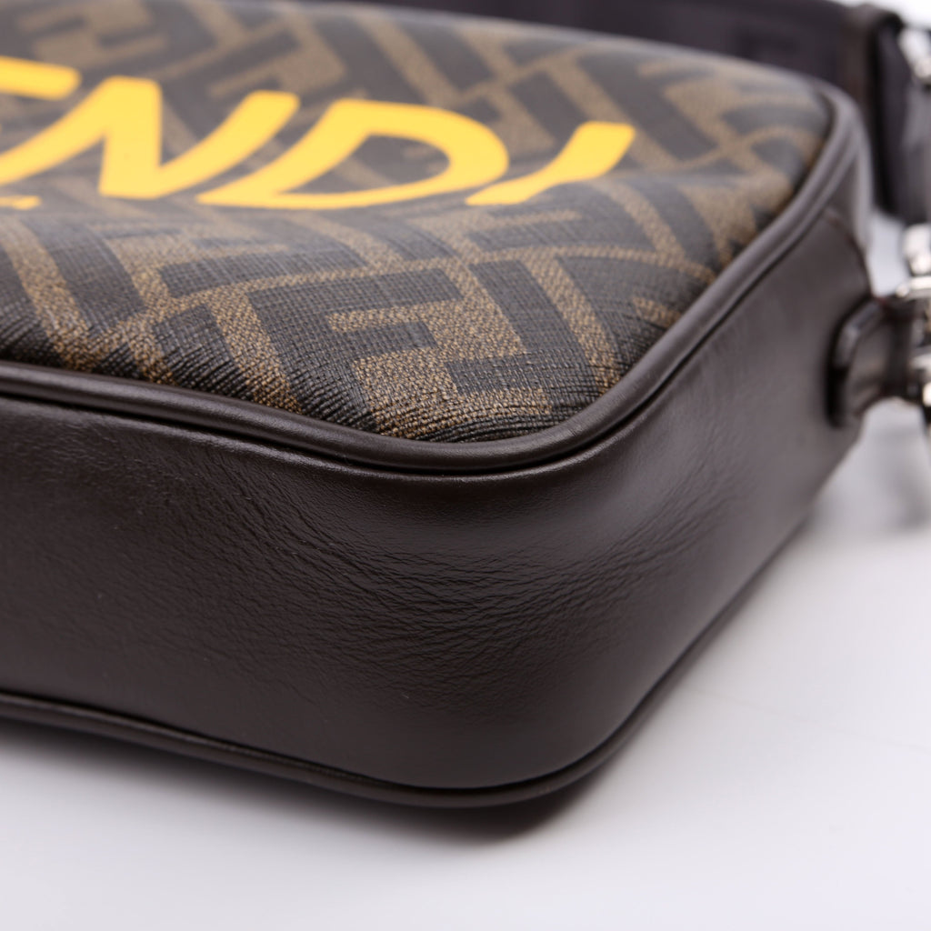 Fendi 7M0286 Zucca Roma Logo/Leather Camera Case Brown