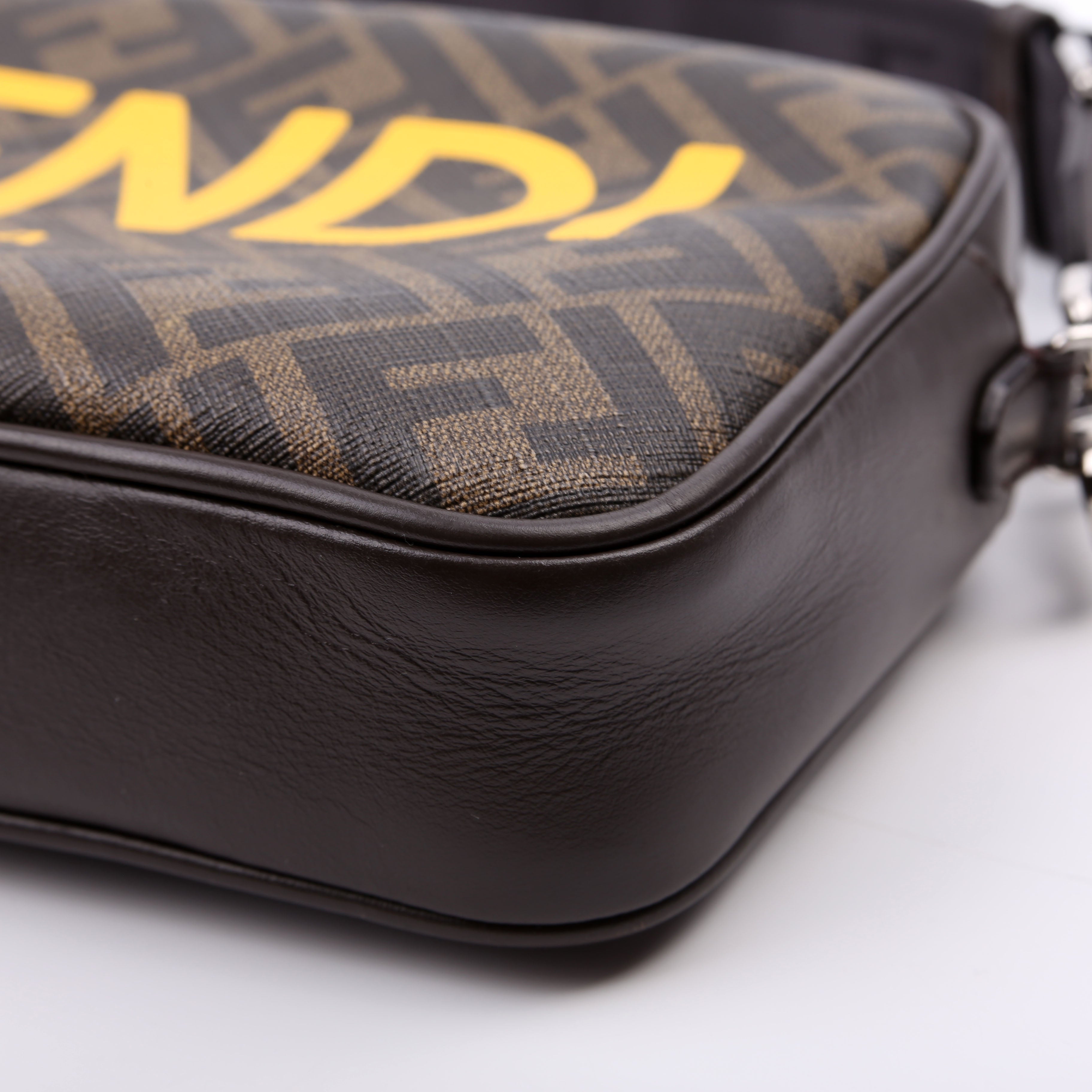 Fendi 7M0286 Zucca Roma Logo/Leather Camera Case Brown