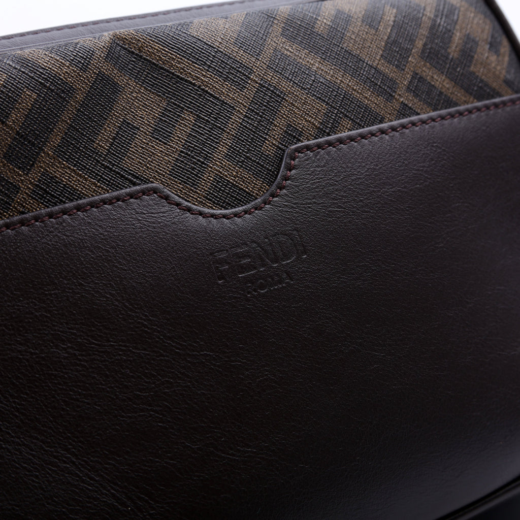 Fendi 7M0286 Zucca Roma Logo/Leather Camera Case Brown