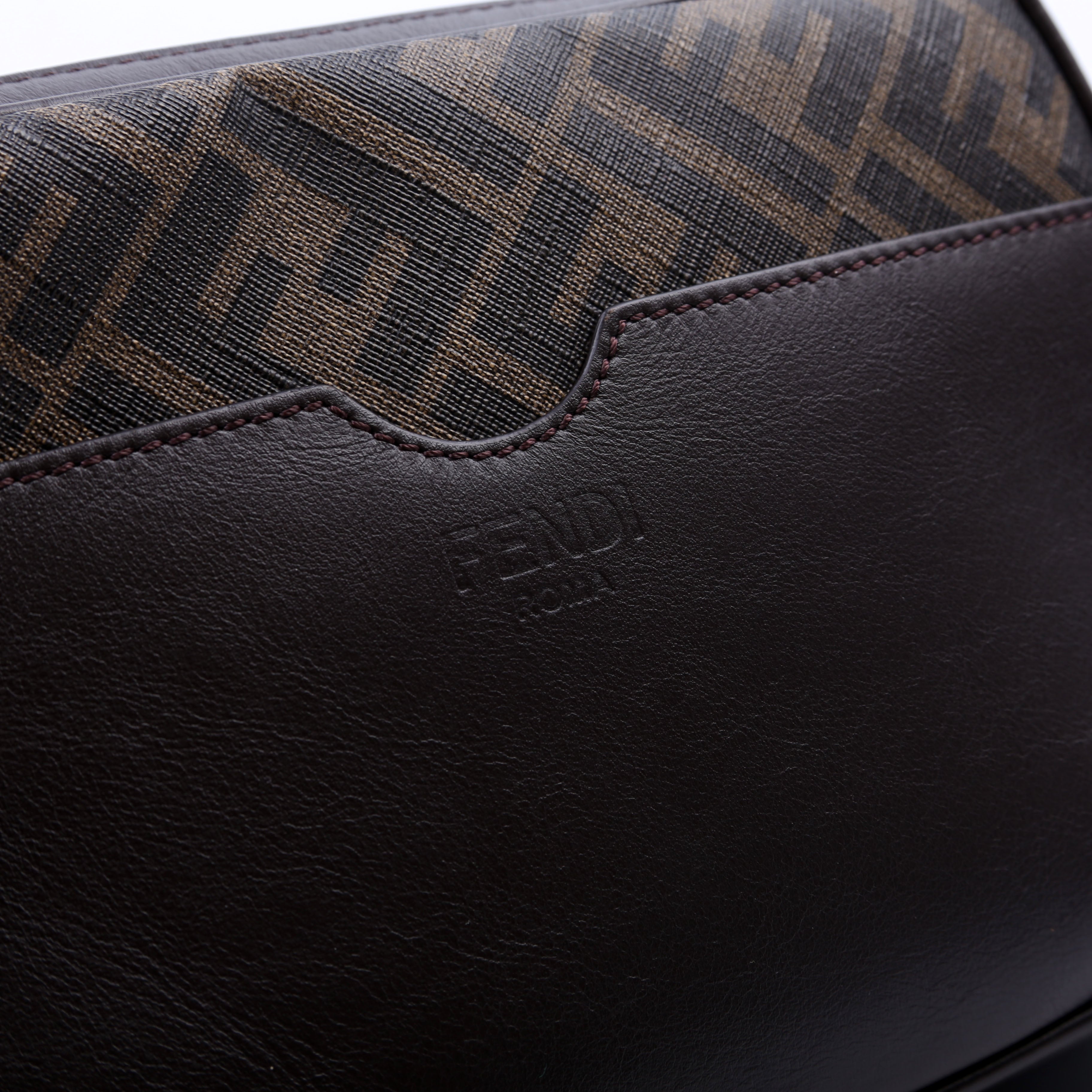 Fendi 7M0286 Zucca Roma Logo/Leather Camera Case Brown