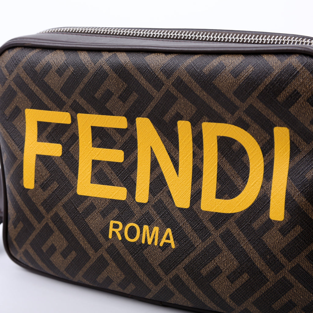 Fendi 7M0286 Zucca Roma Logo/Leather Camera Case Brown