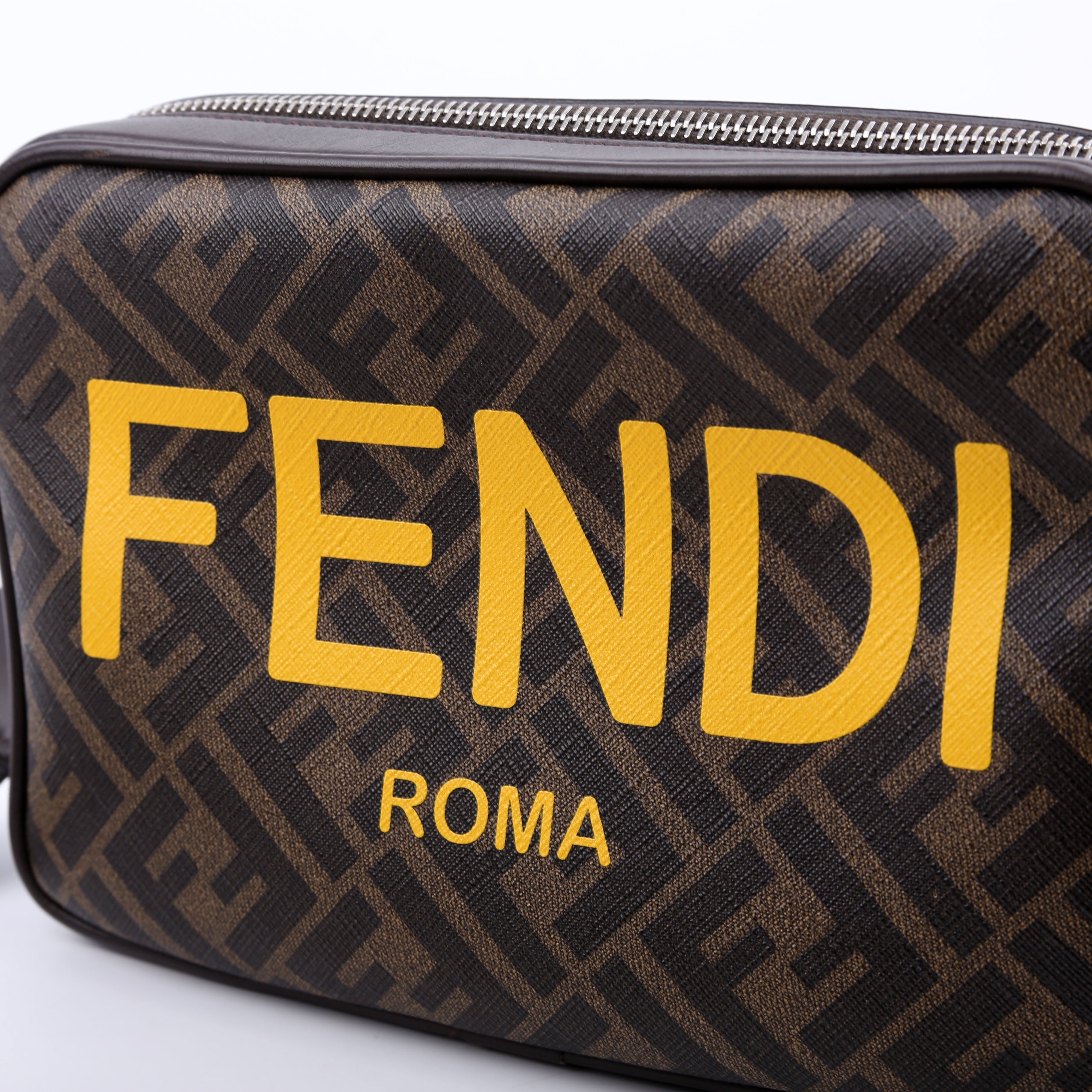 Fendi 7M0286 Zucca Roma Logo/Leather Camera Case Brown