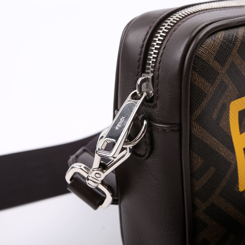 Fendi 7M0286 Zucca Roma Logo/Leather Camera Case Brown