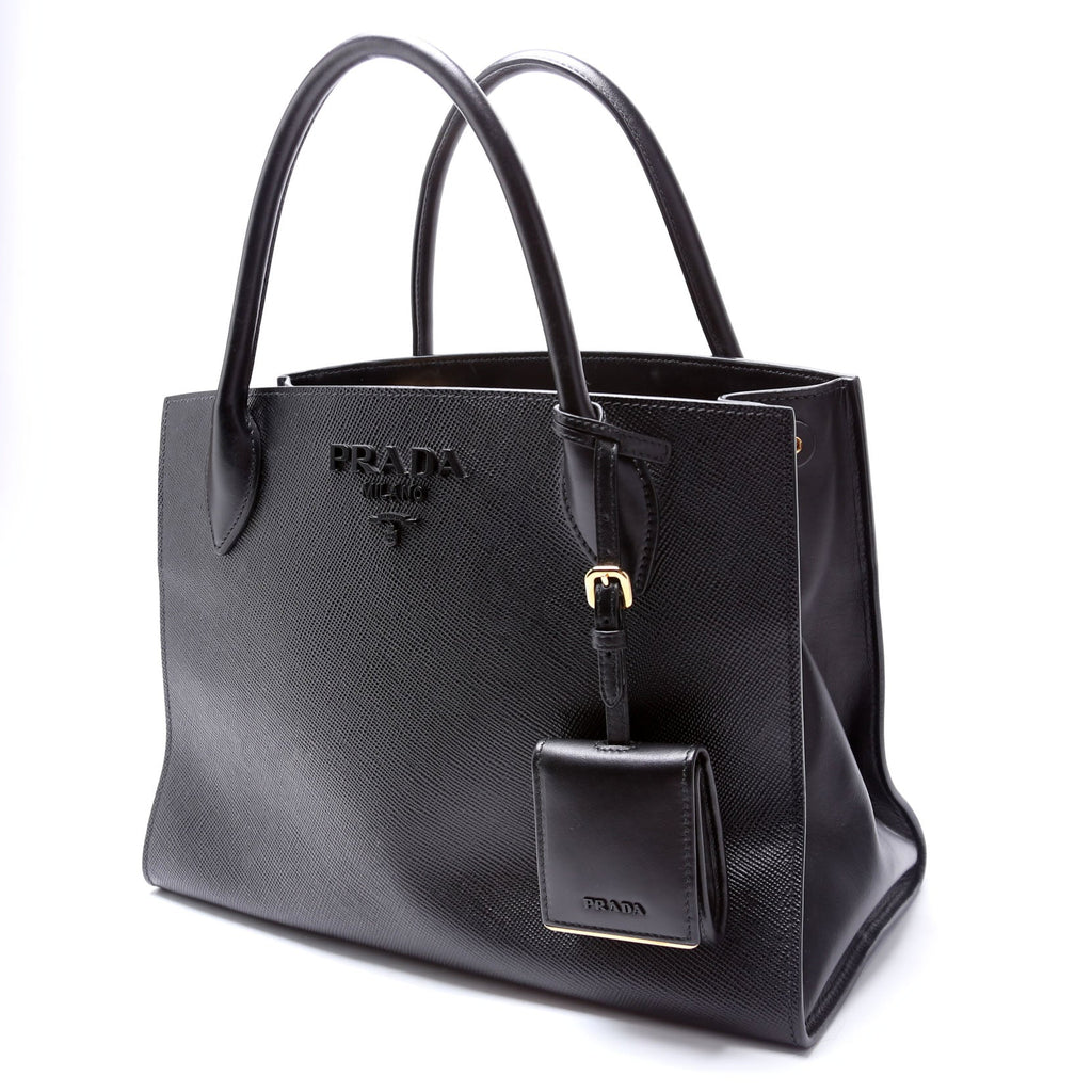 Saffiano Cuir Monochrome Top Handle Tote Black
