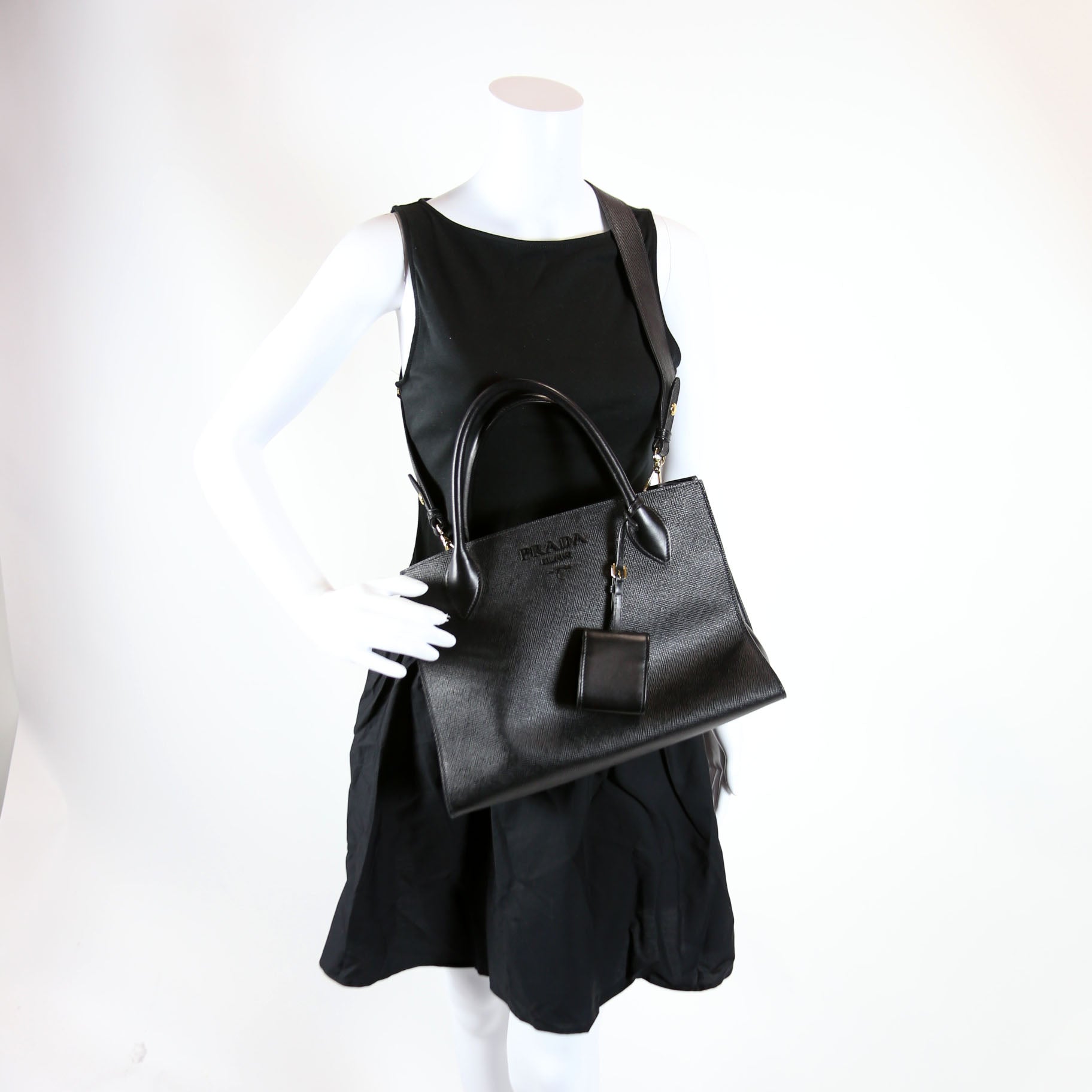 Saffiano Cuir Monochrome Top Handle Tote Black