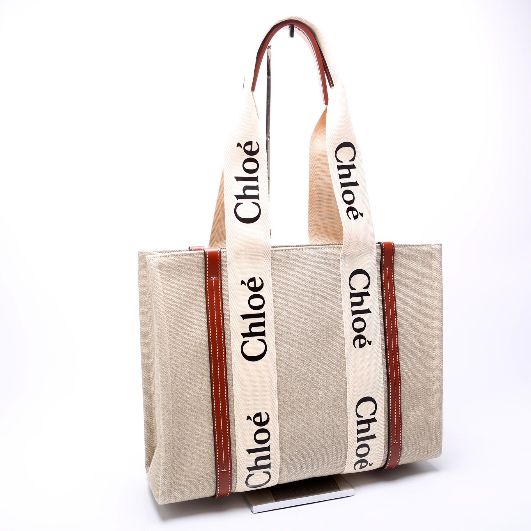 Woody Ribbon Tote Medium Beige/Brown