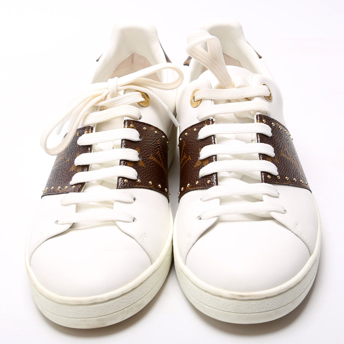 Frontrow Calfskin/Monogram Sneakers Size 38 White