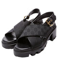 GG Canvas Lug Sole Crossover Sandals Size 39.5 Black