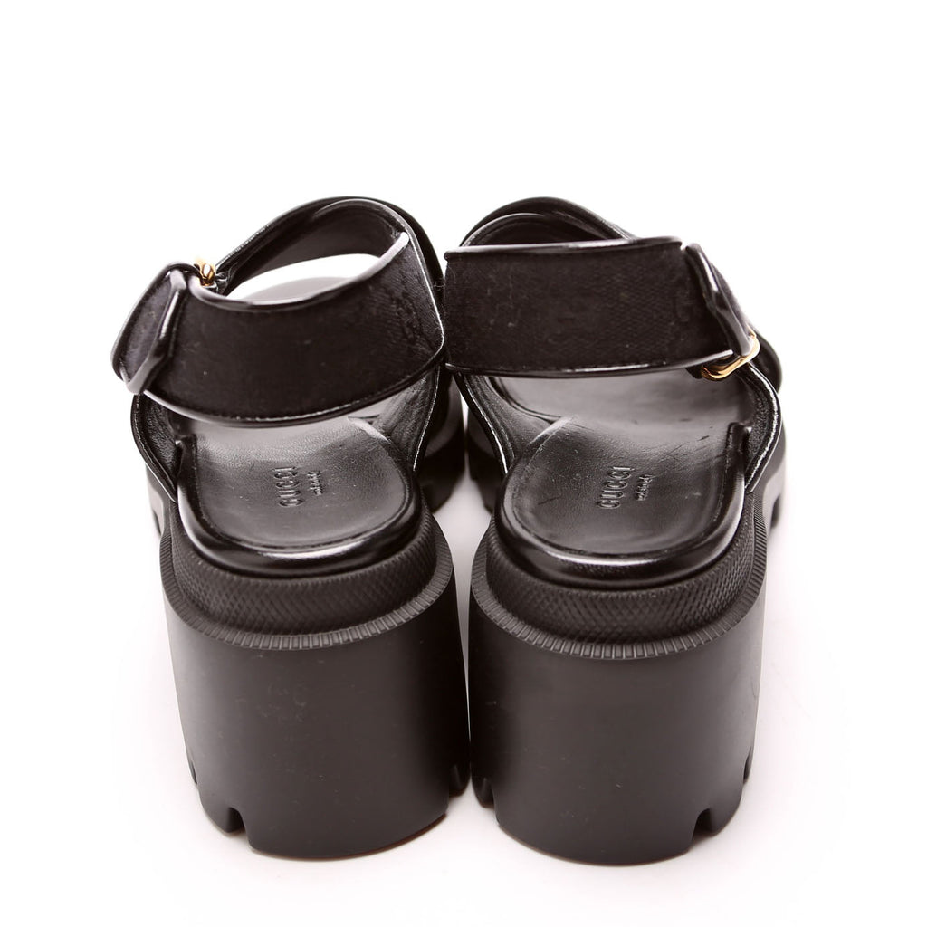 GG Canvas Lug Sole Crossover Sandals Size 39.5 Black