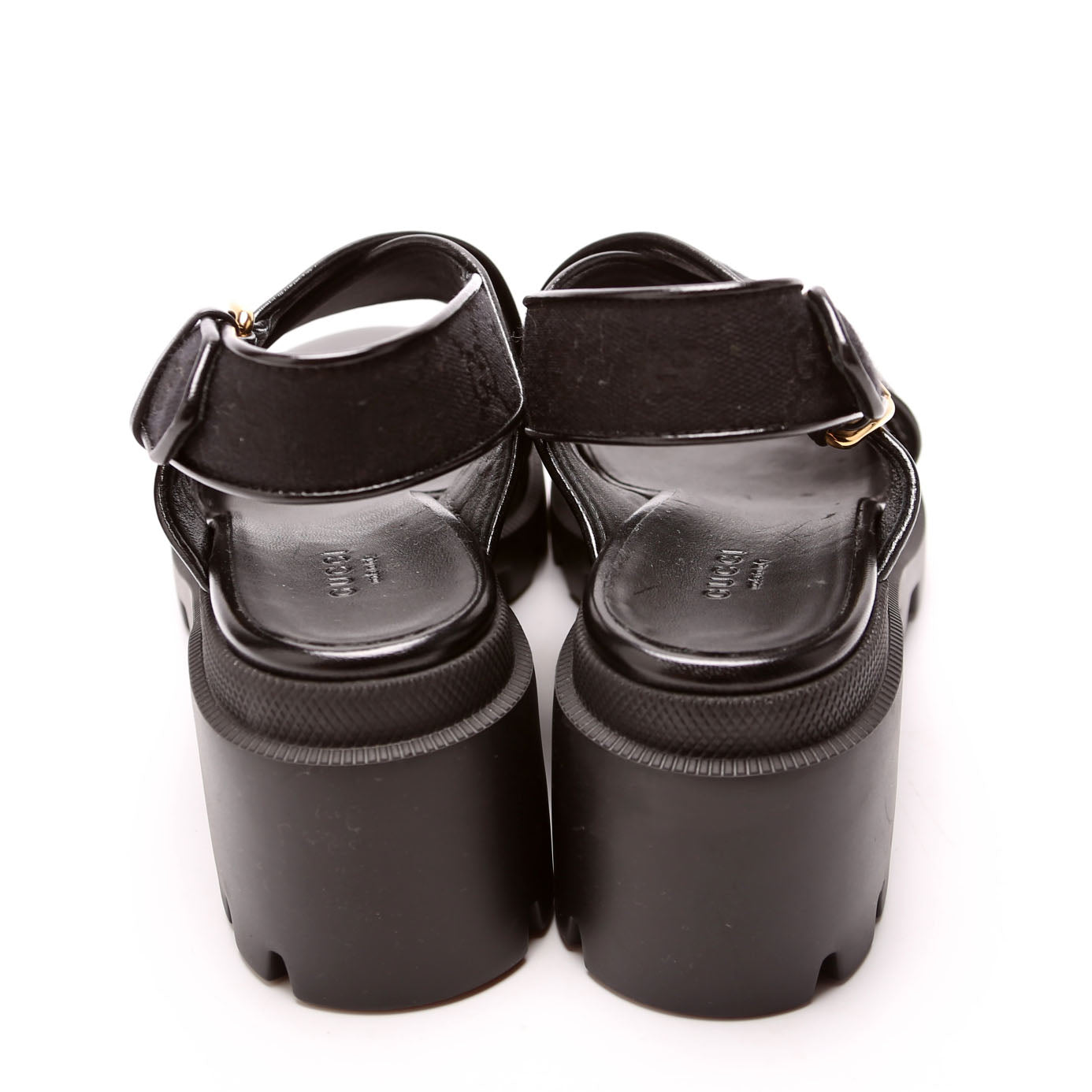 GG Canvas Lug Sole Crossover Sandals Size 39.5 Black