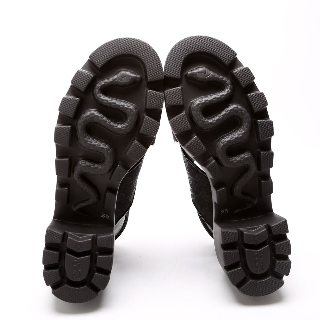 GG Canvas Lug Sole Crossover Sandals Size 39.5 Black