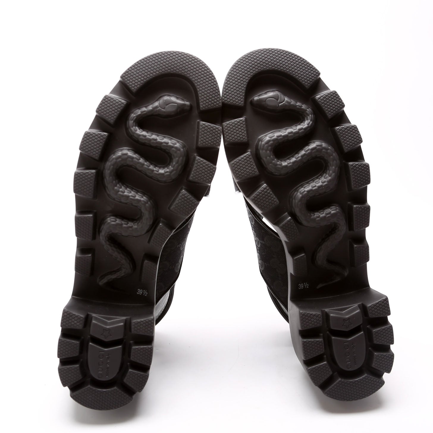GG Canvas Lug Sole Crossover Sandals Size 39.5 Black