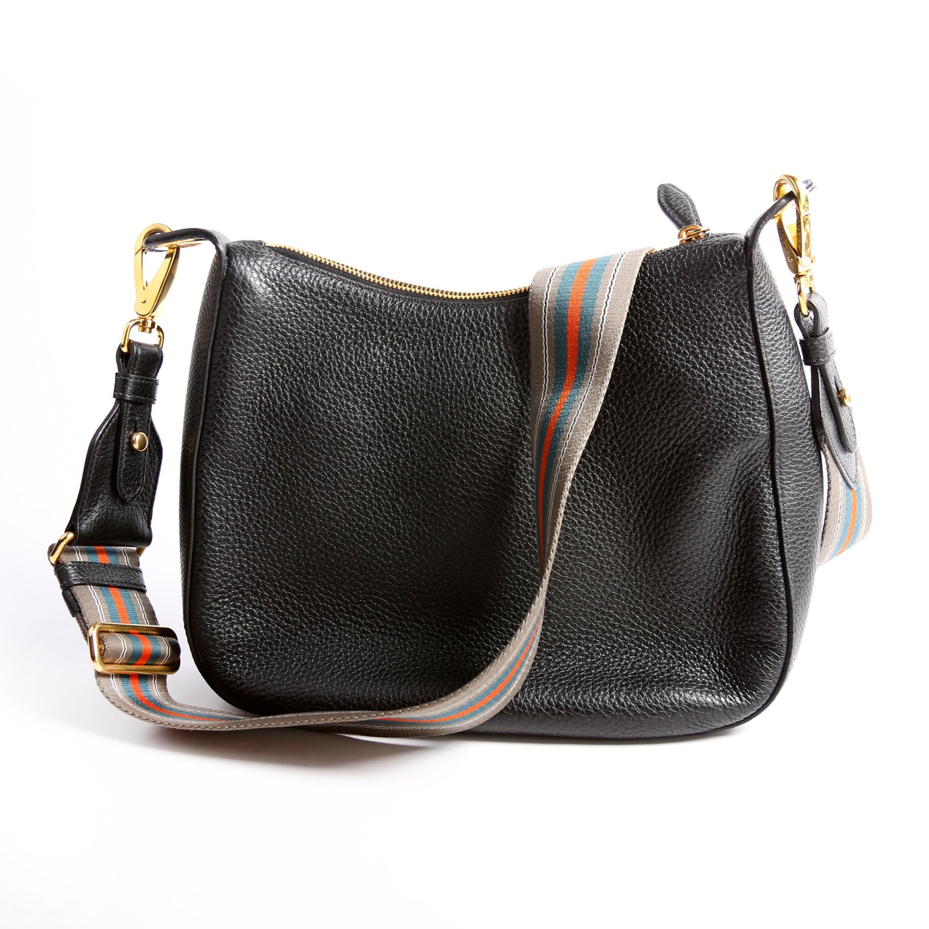 1BC166 Vitello Phenix Small Zip Messenger Hobo Black