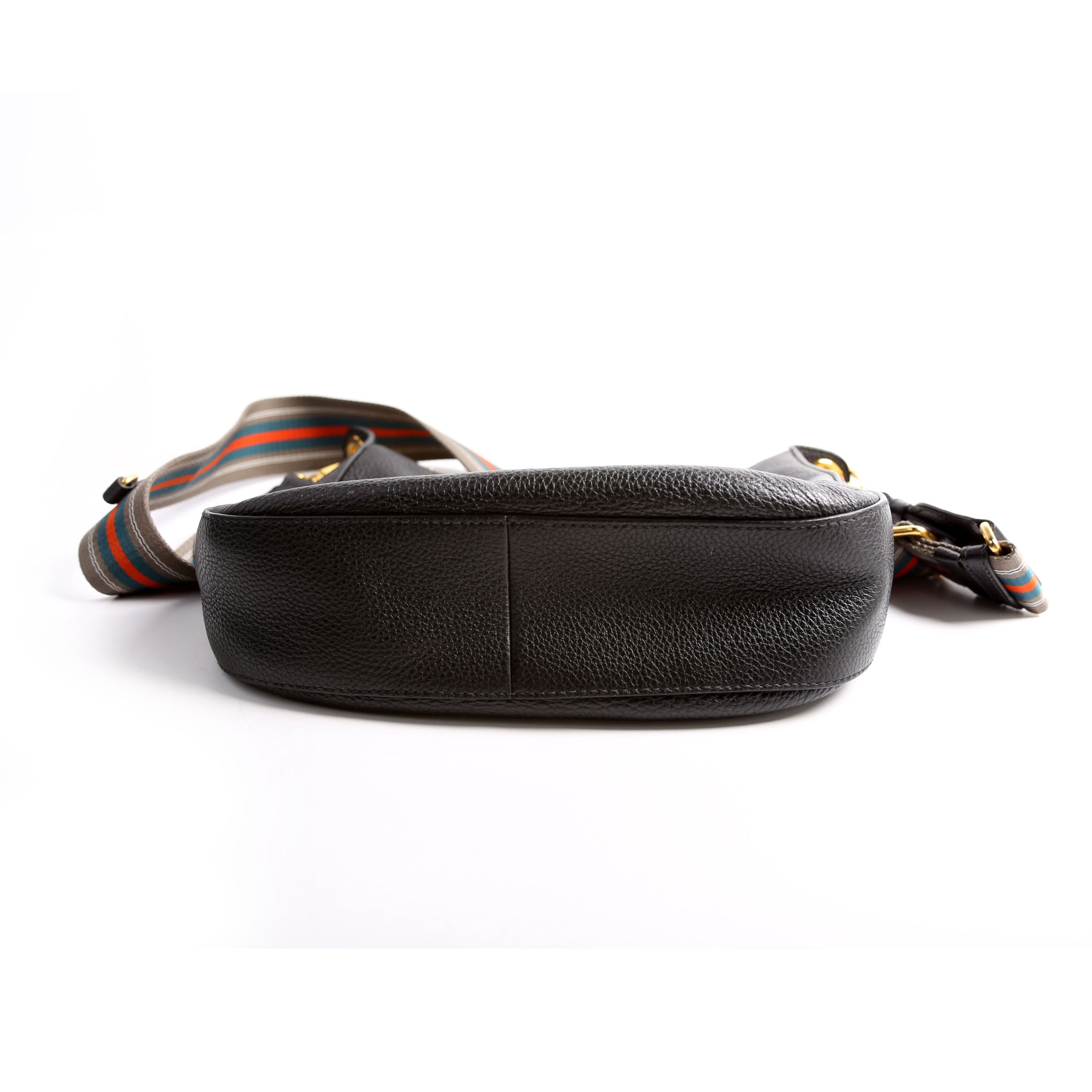 1BC166 Vitello Phenix Small Zip Messenger Hobo Black