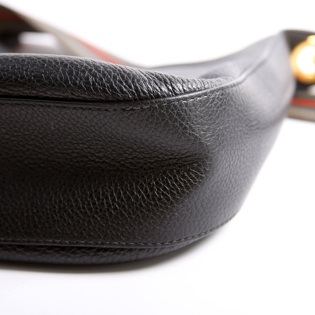 1BC166 Vitello Phenix Small Zip Messenger Hobo Black