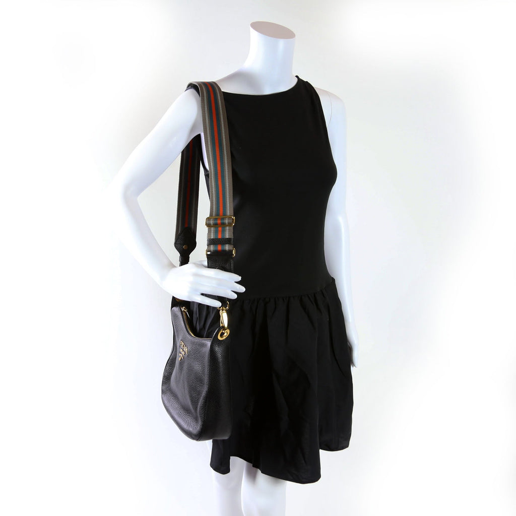 1BC166 Vitello Phenix Small Zip Messenger Hobo Black