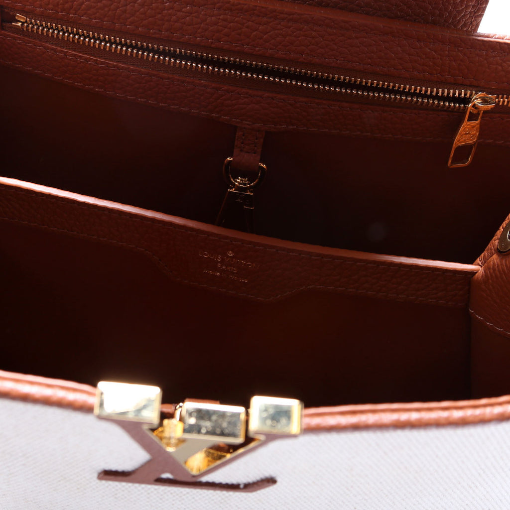 Capucines MM Taurillon Canvas Brown/Beige