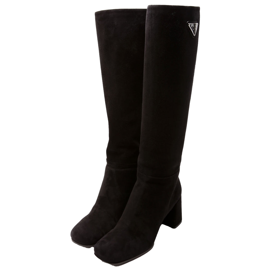 Suede Knee High Boots Size 37 Black