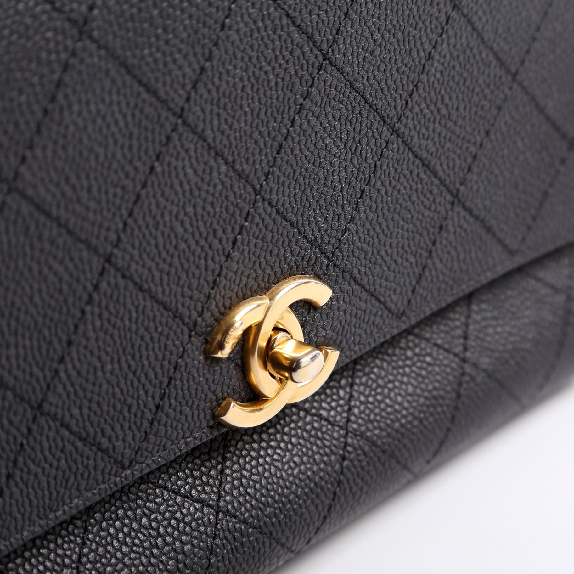 Quilted Caviar Diamond Top Handle Flap Bag 30M