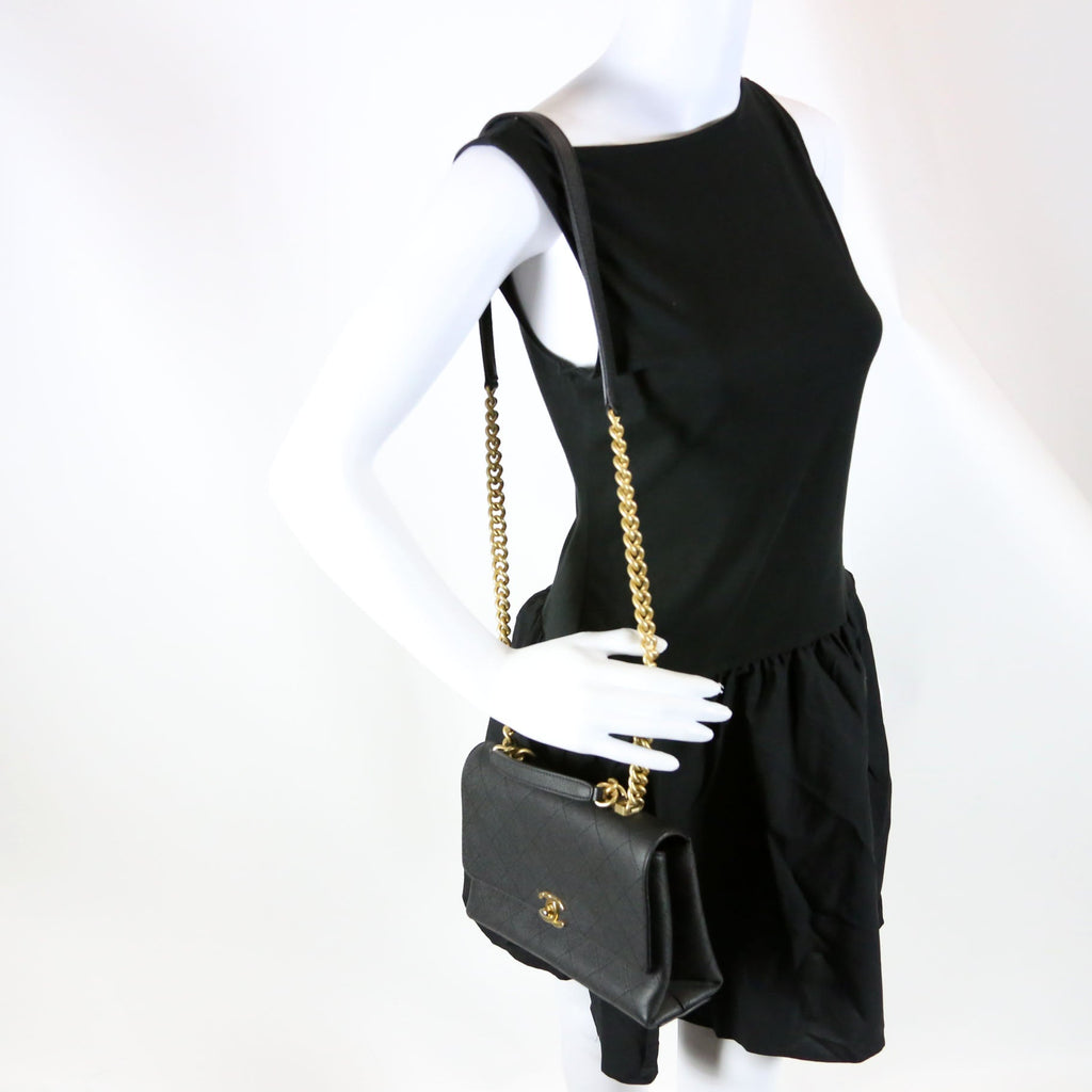 Quilted Caviar Diamond Top Handle Flap Bag 30M