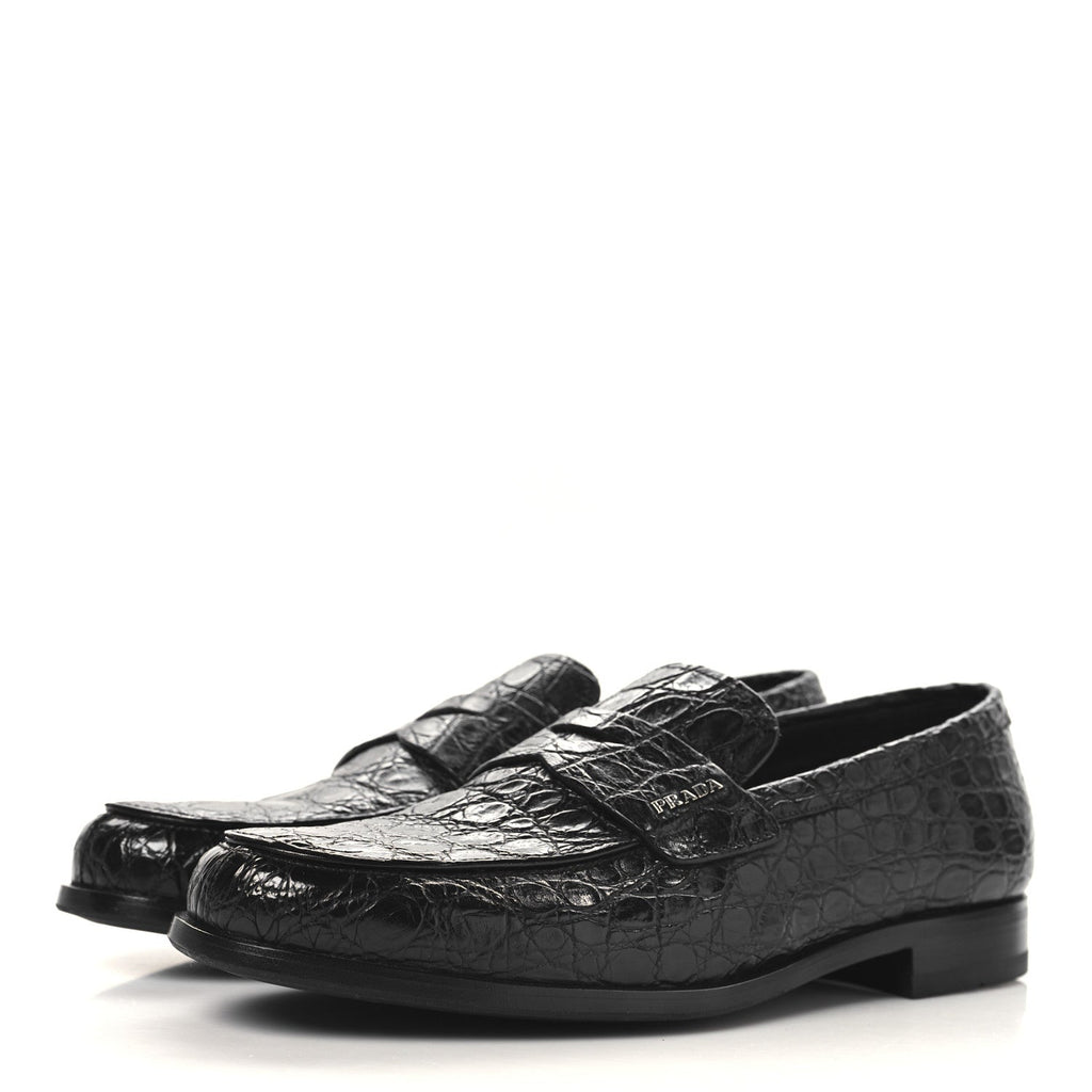 Prada Crocodile Mens Loafers 7 Black