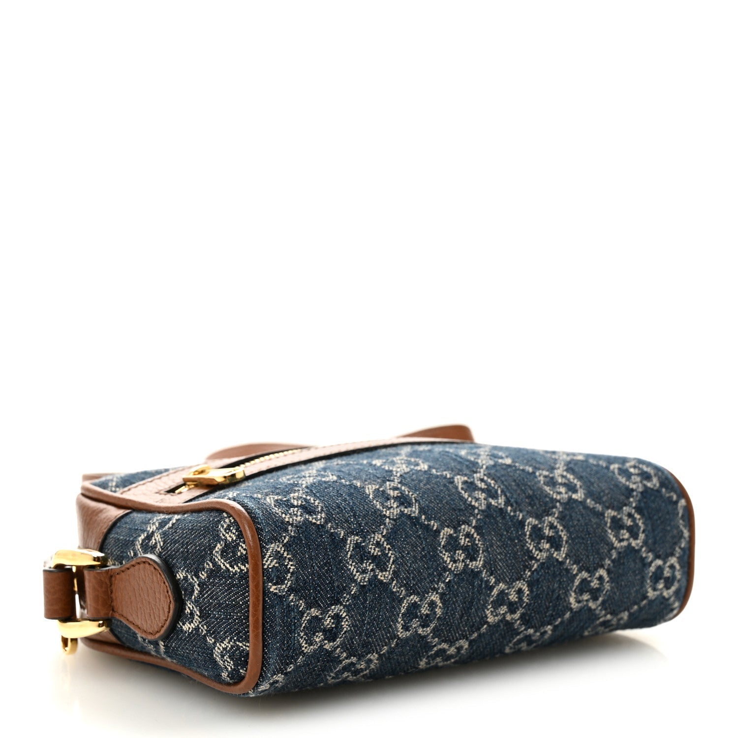 Gucci New Denim GG Monogram Dollar Calfskin Mini Ophidia Shoulder Bag Blue Tea Cuir Epilog