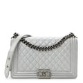 Chanel Metallic Calfskin Quilted New Medium Plexiglass Boy Flap Silver